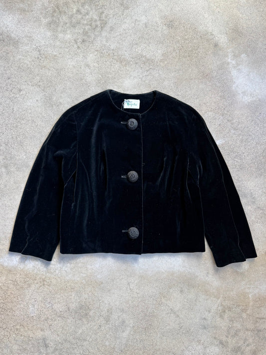 Vintage 1960s Majestic Black Velvet Cropped Jacket | S/M