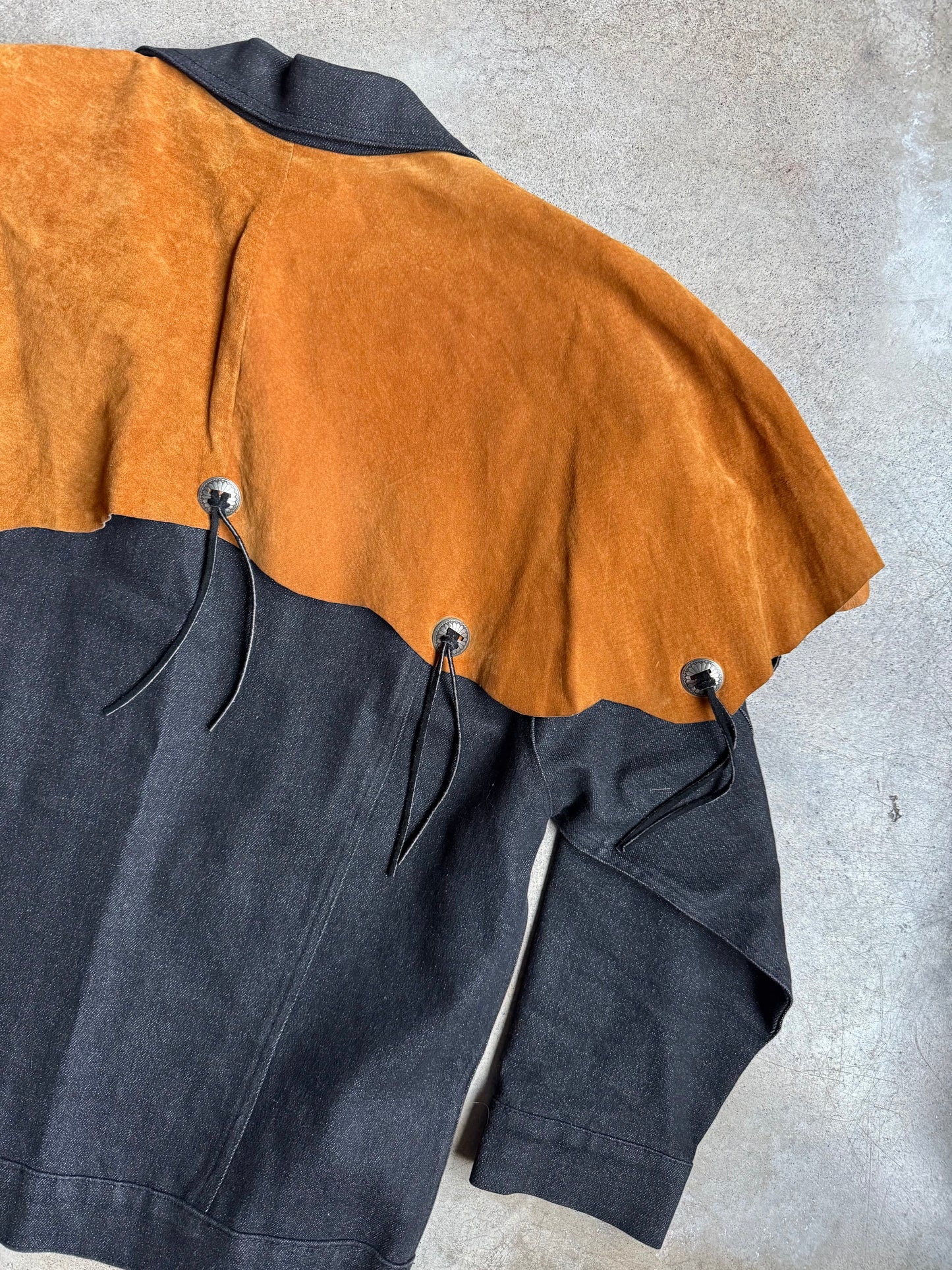 Vintage 1970s Western Suede & Black Denim Ranchers Jacket | Large