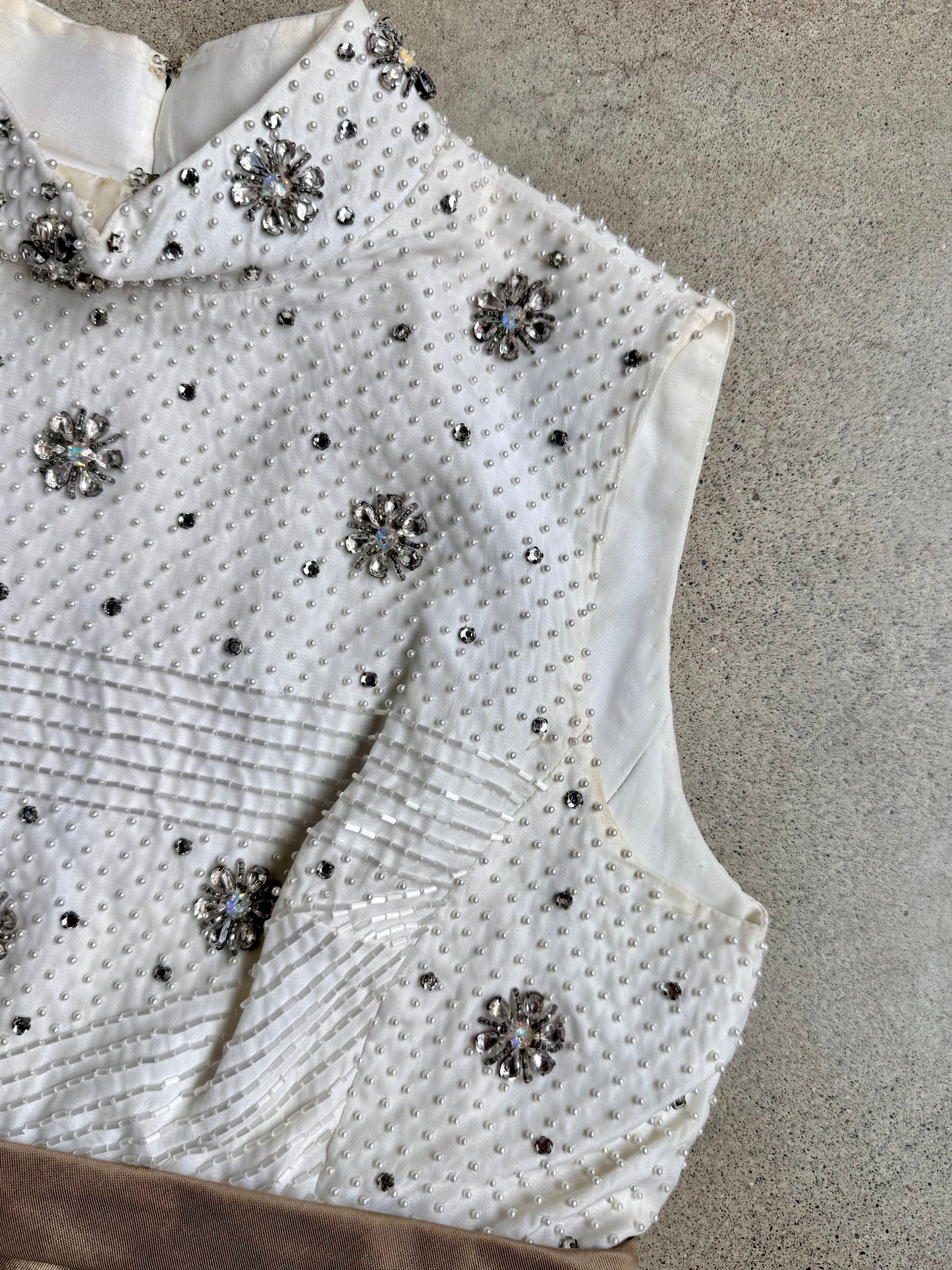 Vintage 1960s Dynasty Beaded High-Neck Sleeveless Cocktail Dress | S/M