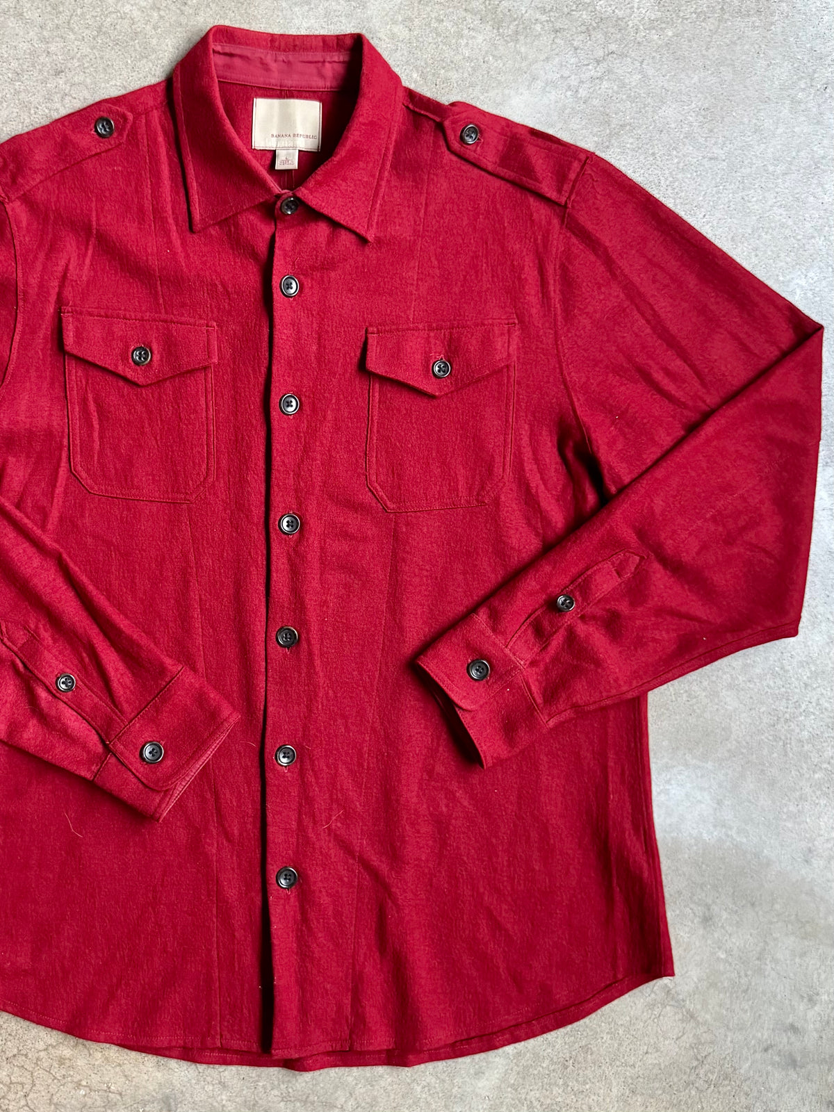 Vintage Banana Republic “Heritage” Red Wool Utility Shirt | Large