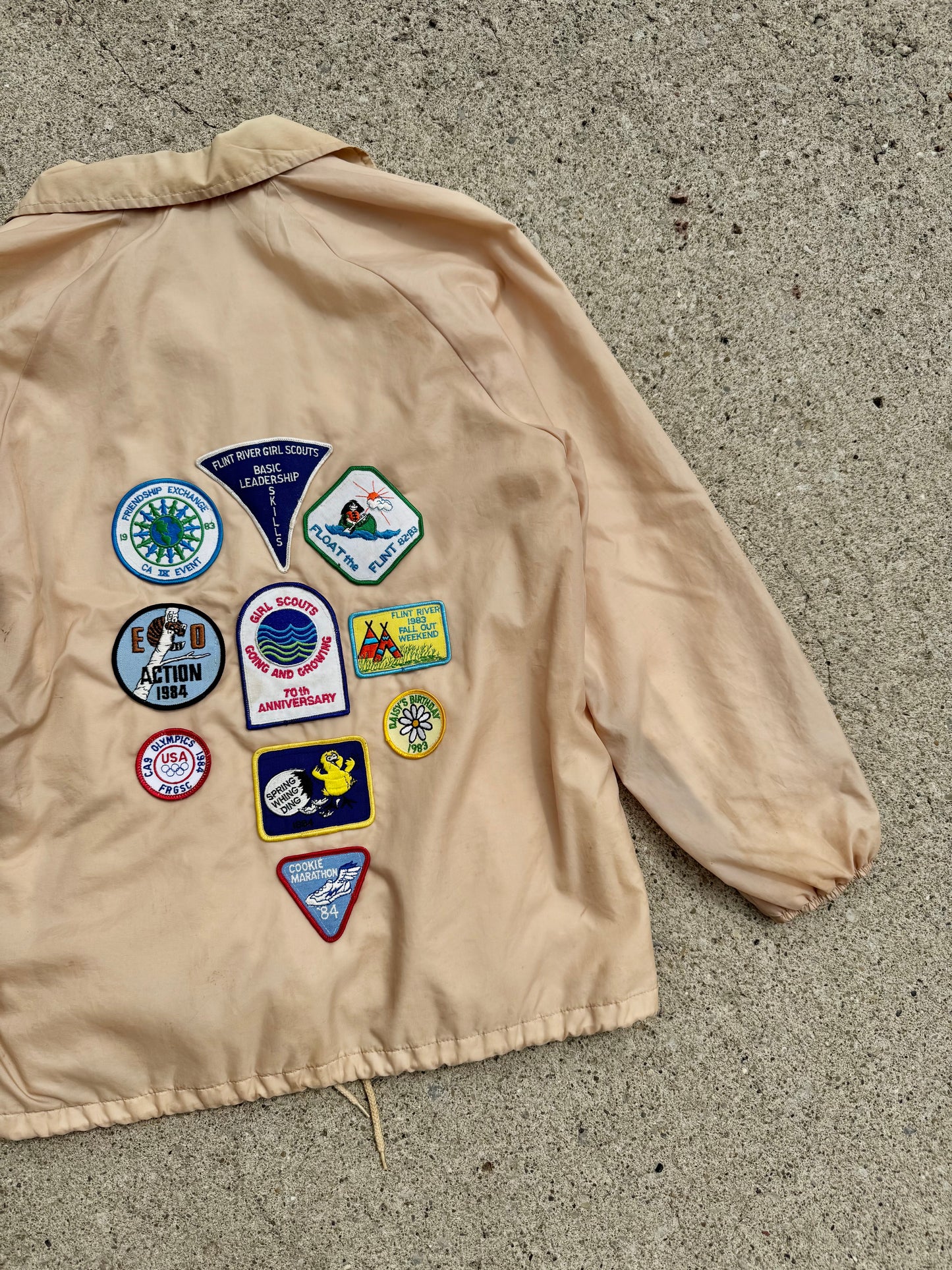 Vintage 1980s Flint River Girl Scouts Patched Windbreaker Jacket | Medium