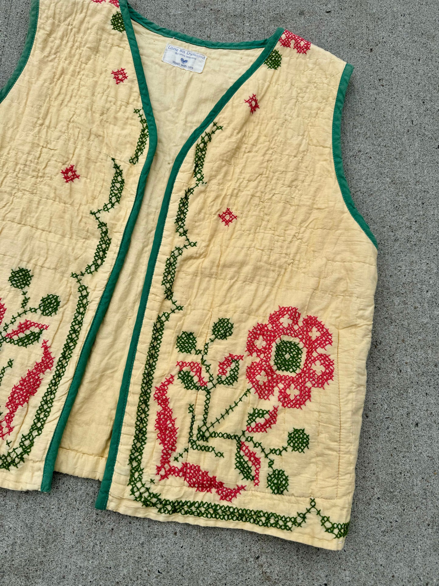 Handmade Floral Embroidered Quilted Vest | Large