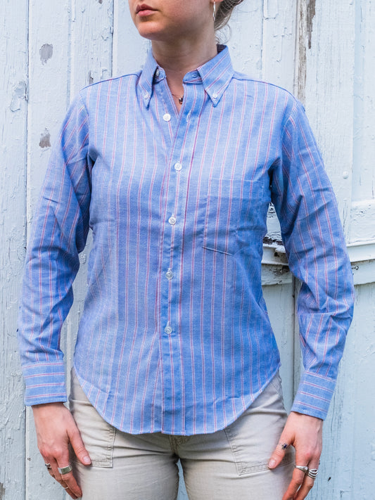 Vintage 1970s Elderado Blue & Red Striped Oxford Shirt | Youth 16