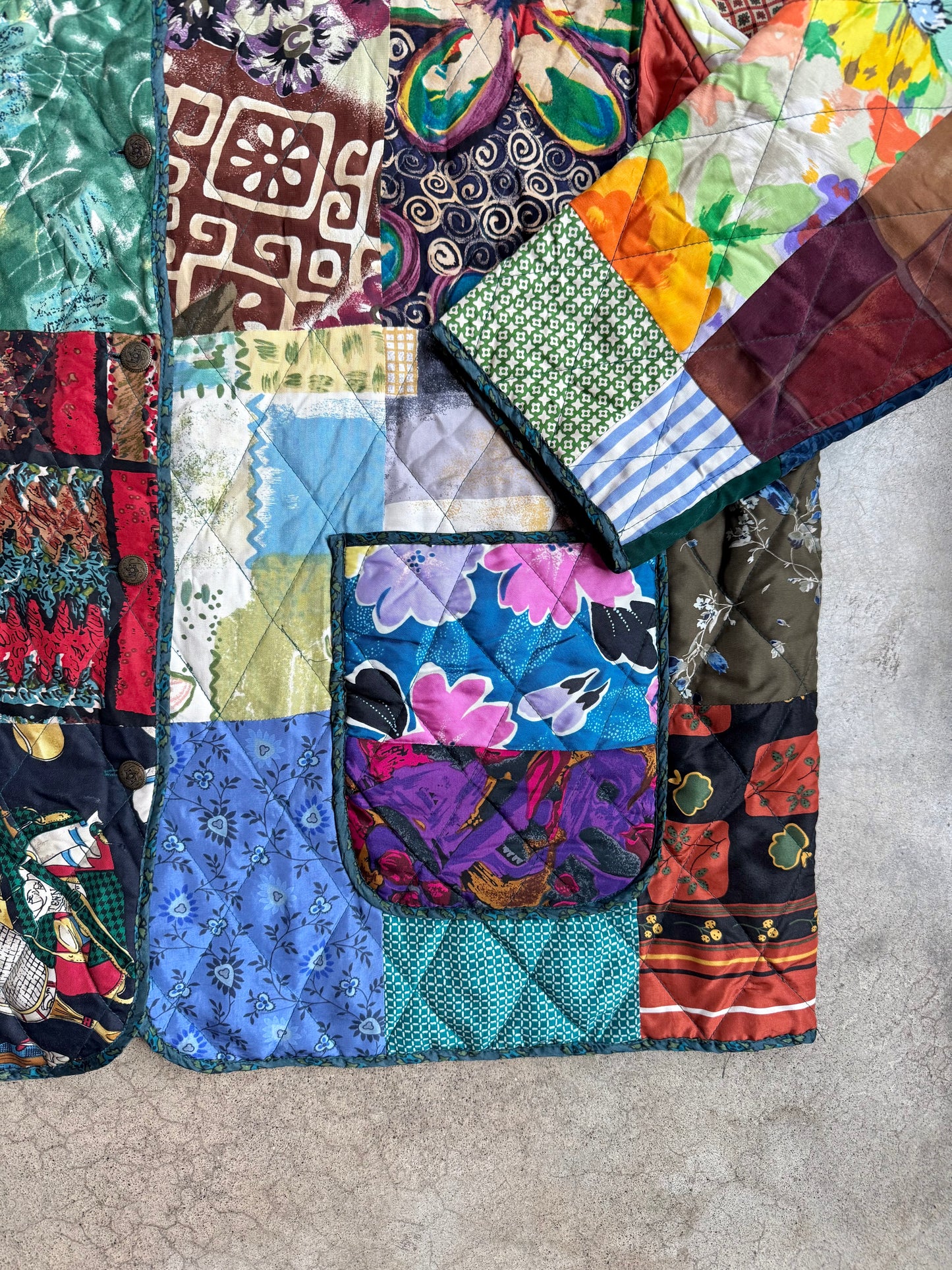 Vintage 1990s 220 Hickory Reversible Quilted Patchwork Silk Jacket | XL