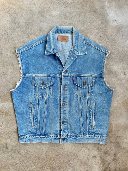 Vintage 1980s Levi's Red Tab Cut-Off Denim Vest | Large