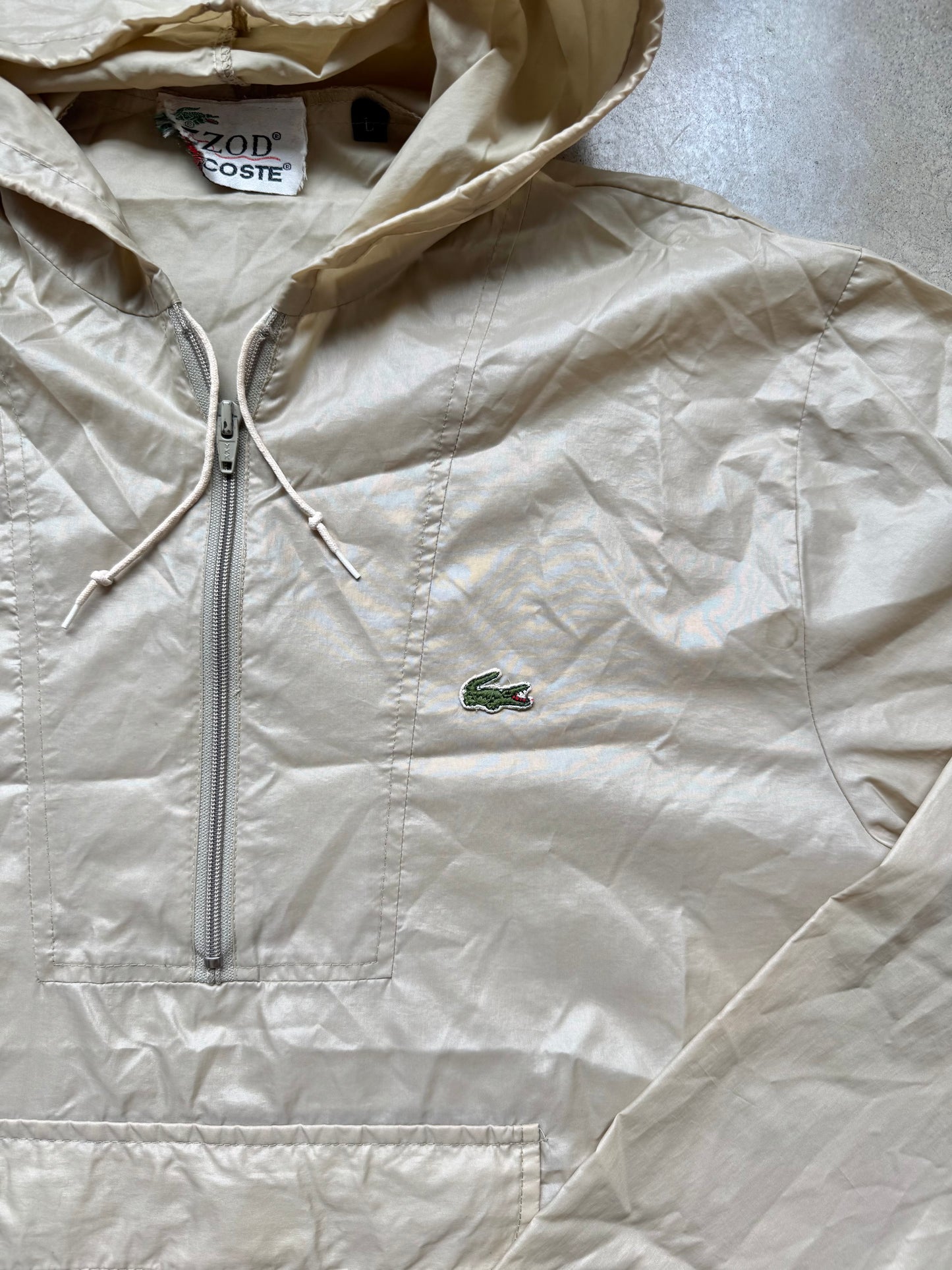 Vintage 1980s Izod Lacoste Tan Quarter-Zip Pullover Windbreaker | Large