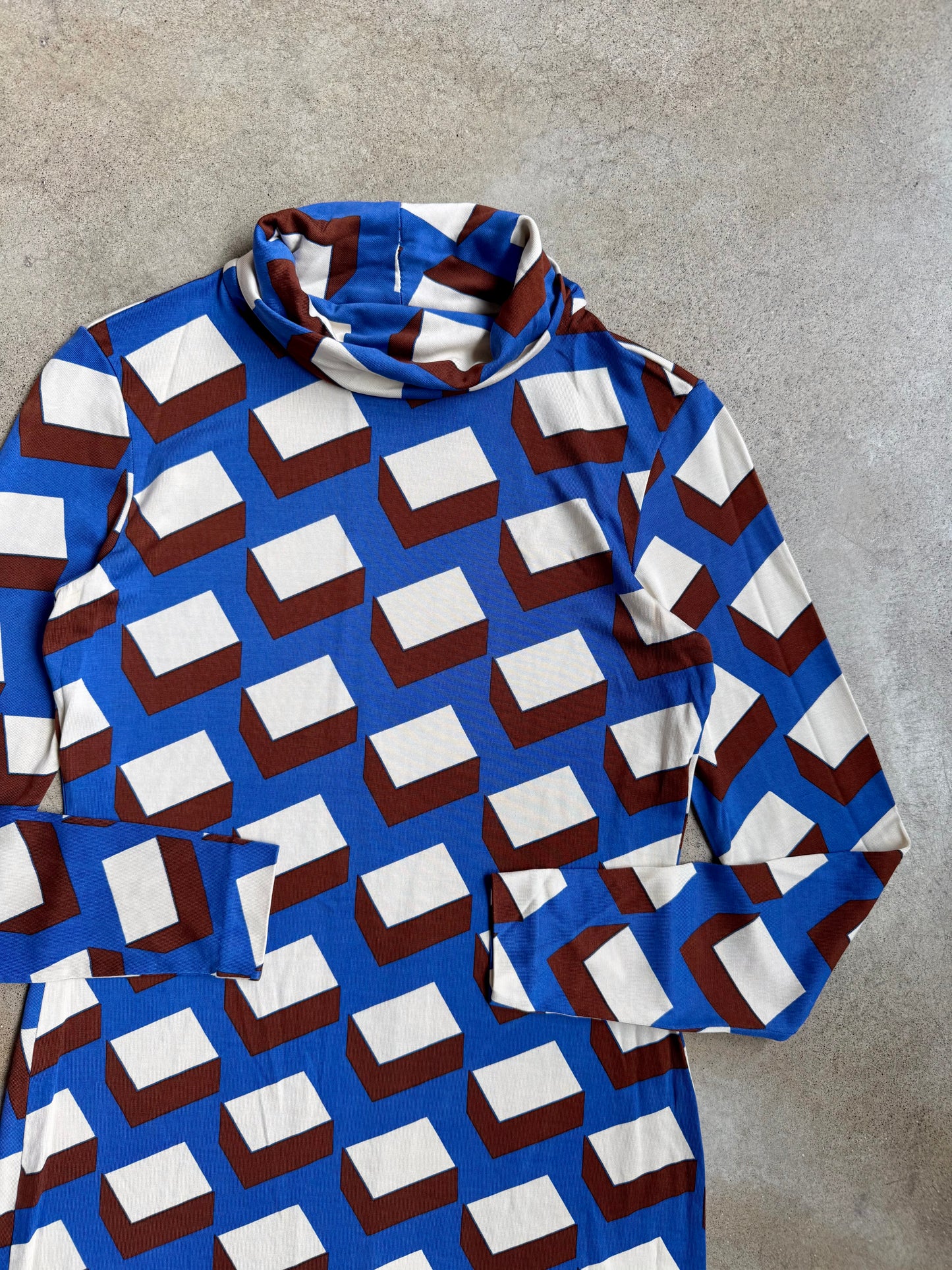 Vintage 1990s Diane Von Furstenberg 100% Silk Geometric Turtleneck Mini Dress | Small