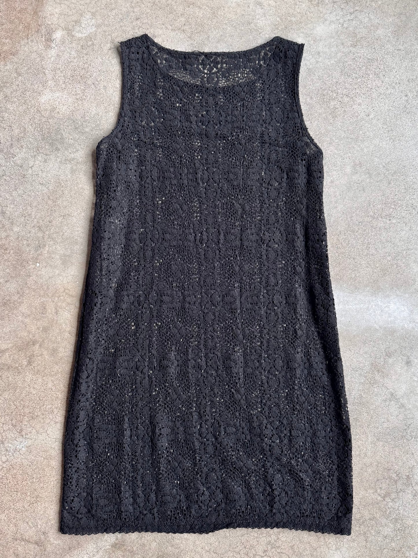 Vintage 1990s Black Crochet Lace Sleeveless Dress | Medium