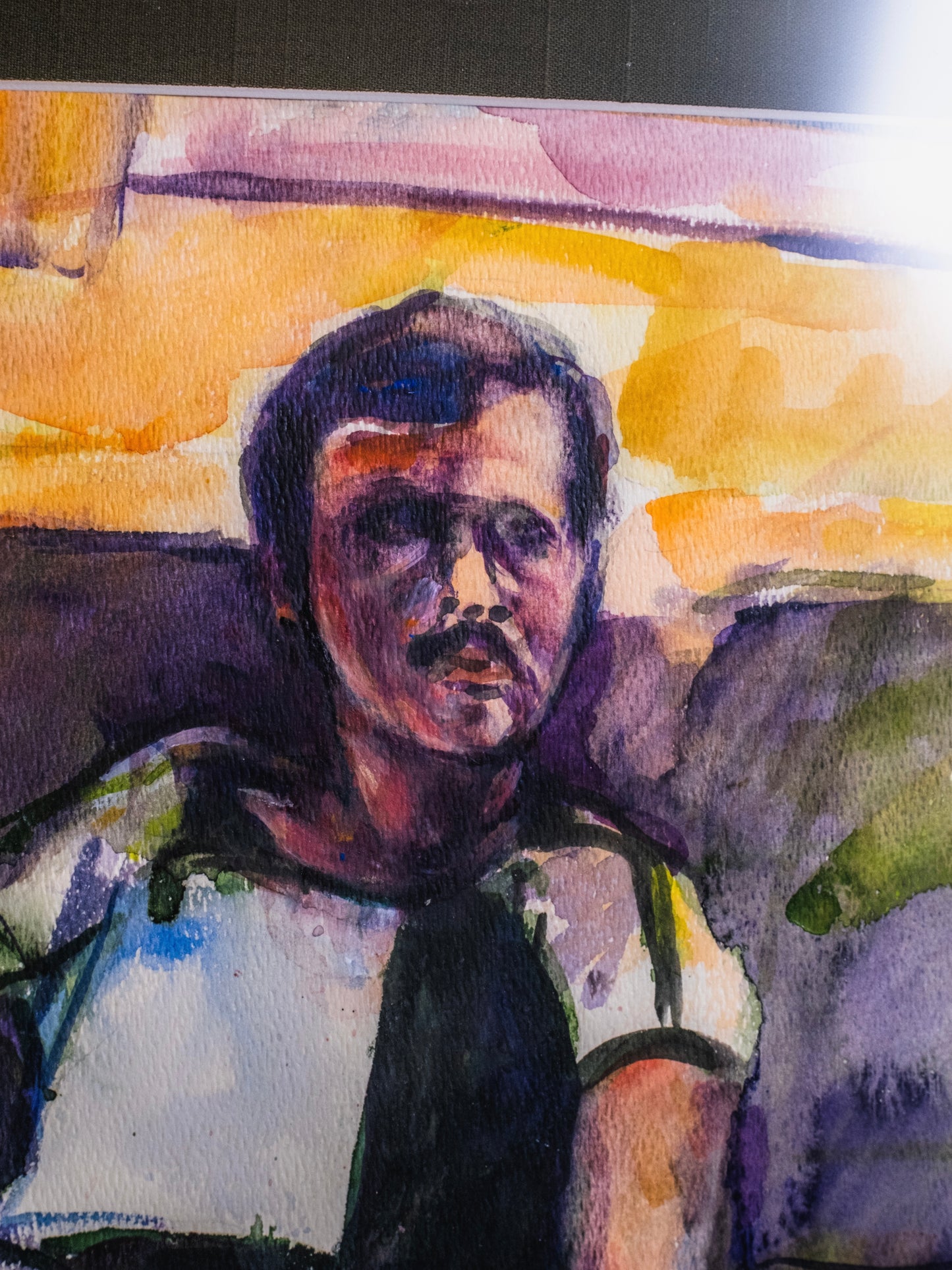 Framed "Man on Couch" Watercolor Artwork