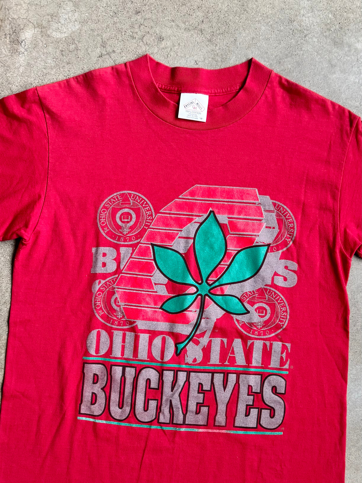 Vintage 1990s Crystal Mills Red Ohio State Red Graphic Tee | Medium