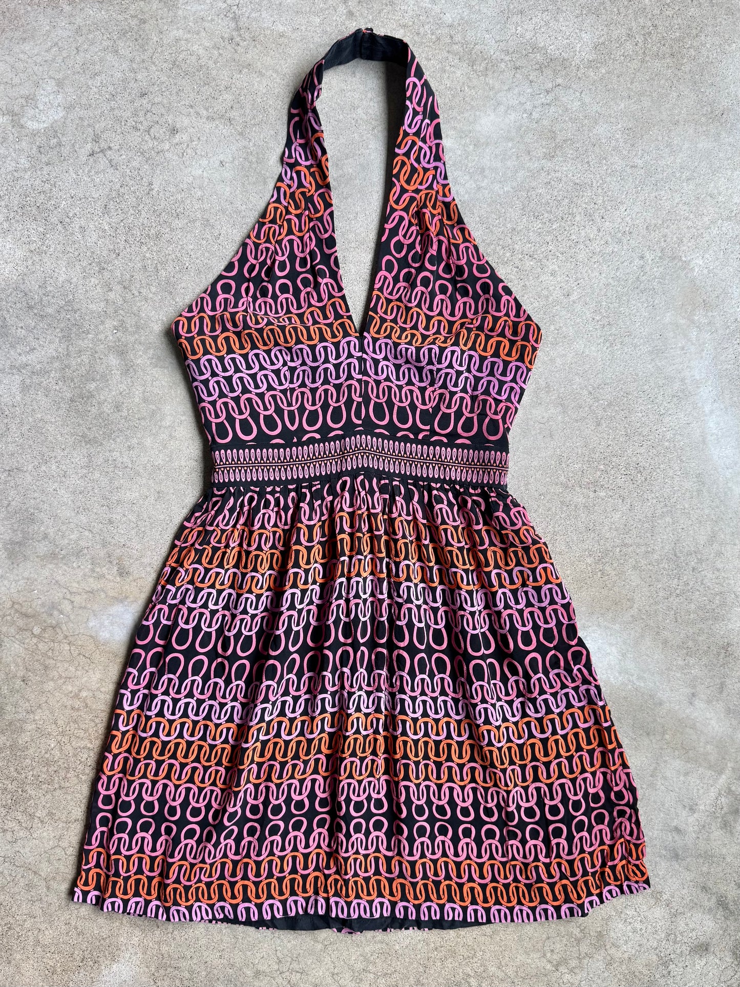 Trina Turk Campania Loop Pattern Silk Halter Dress