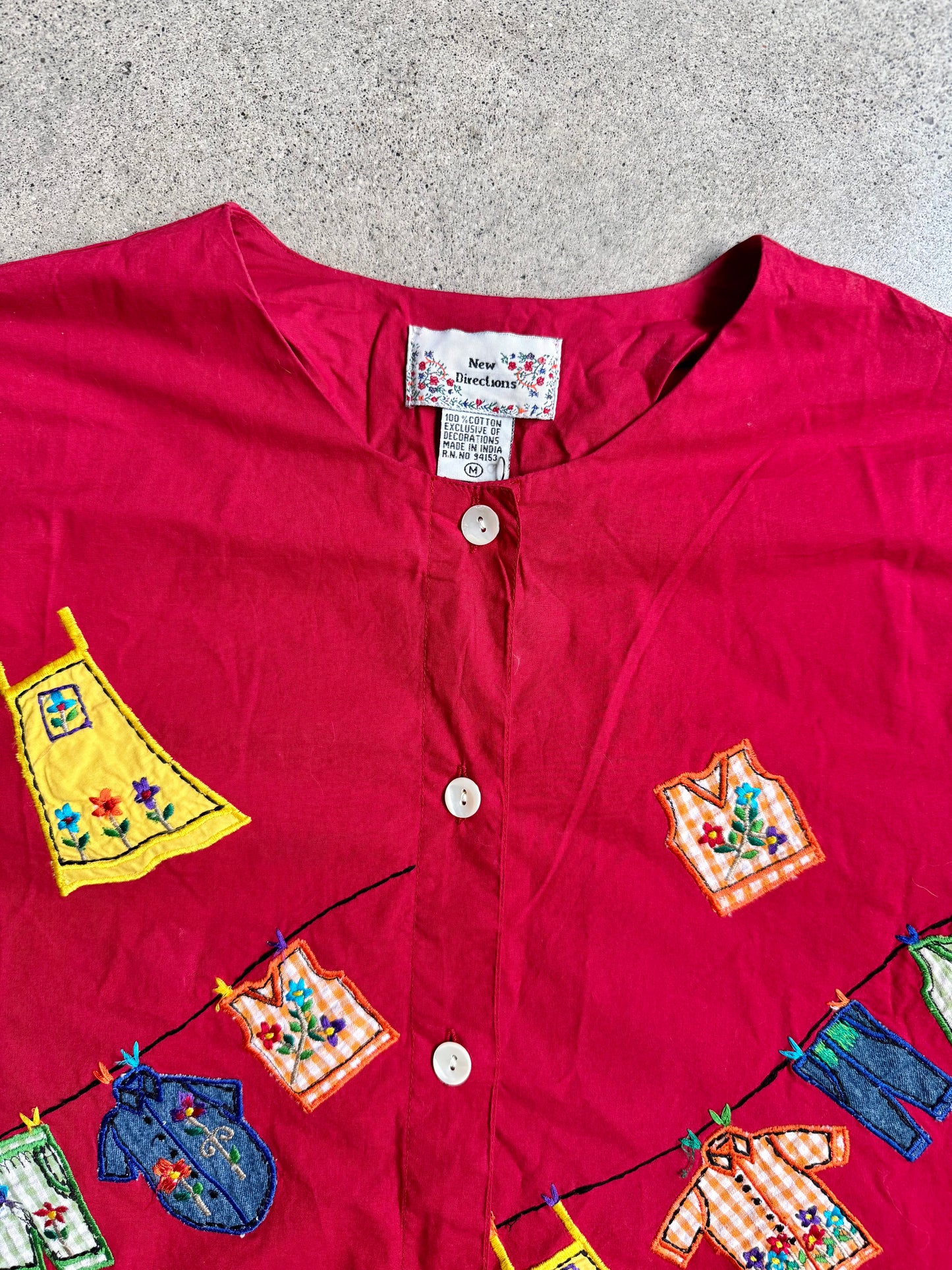 Vintage 1980s New Directions Red Embroidered Two-Piece Summer Set | Medium