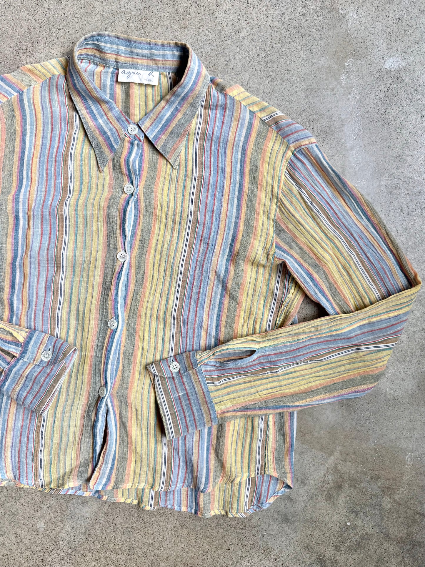 Vintage 1980s Agnés B. Paris Pastel Striped Gauze Blouse | S/M