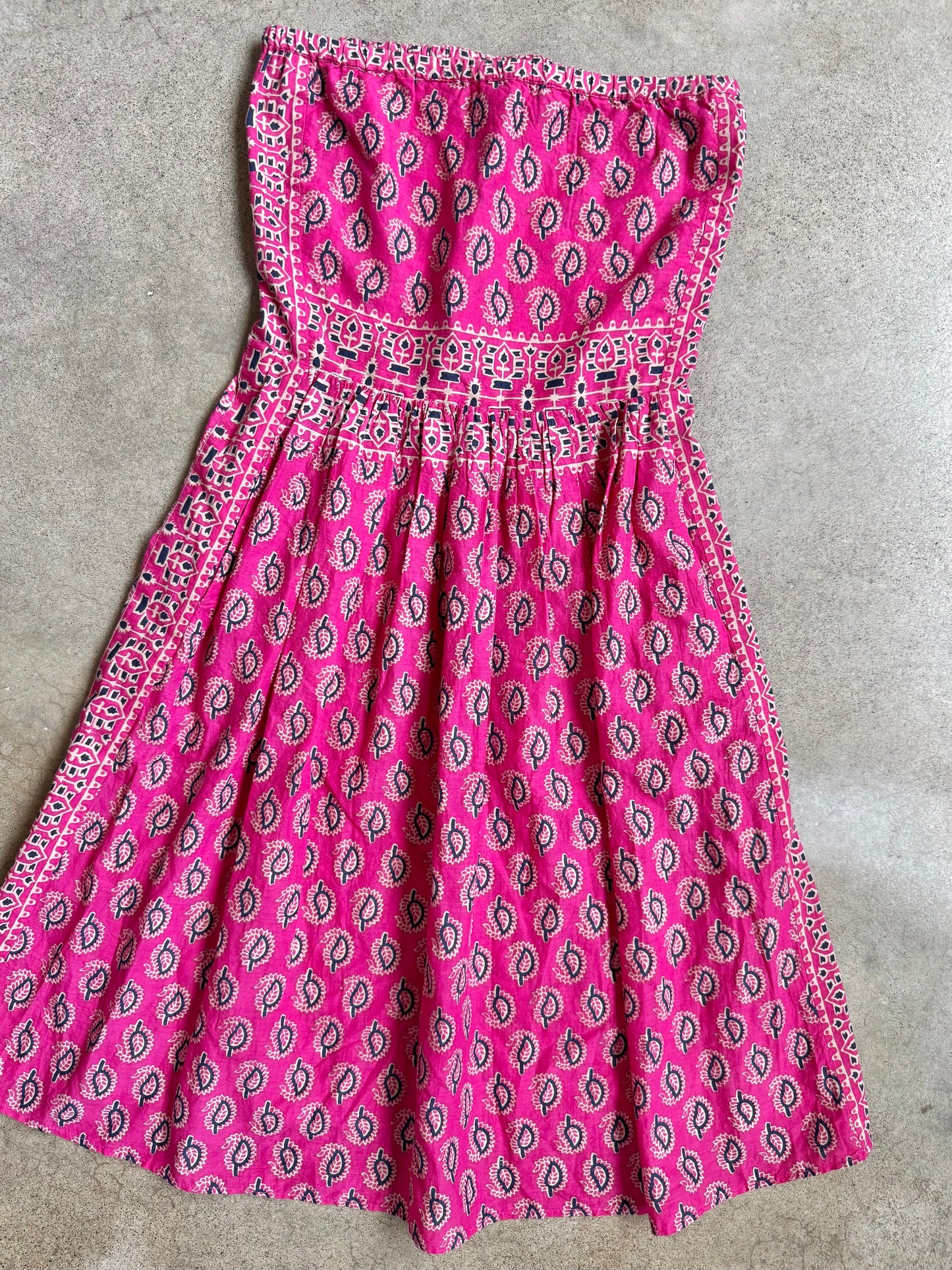 Calypso St. Barth Pink Bohemian Block Print Cotton Strapless Dress | XS