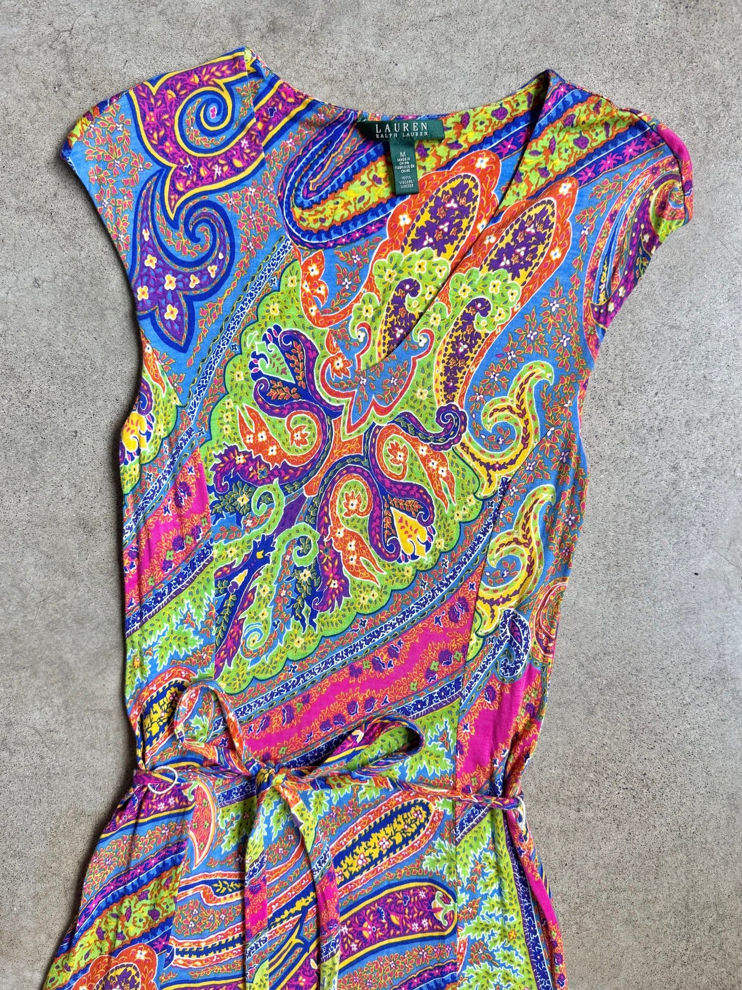 2000s Lauren Ralph Lauren Vibrant Paisley Tie-Waist Sleeveless Dress | Medium