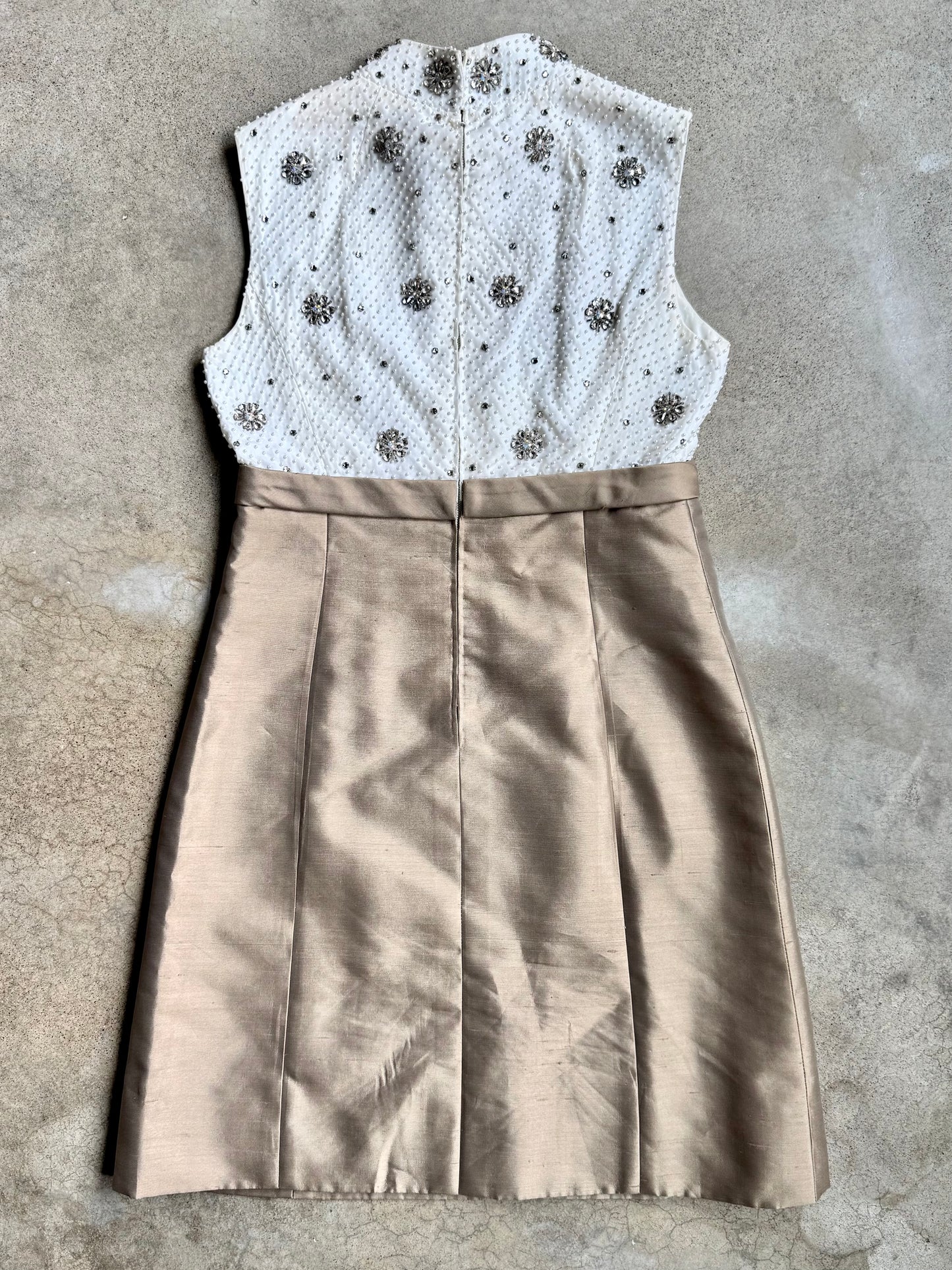 Vintage 1960s Dynasty Beaded High-Neck Sleeveless Cocktail Dress | S/M