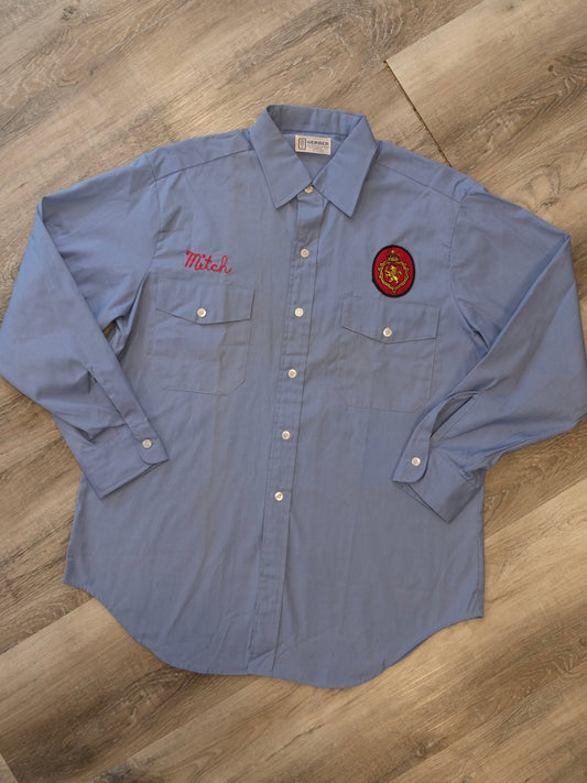 Vintage 1970s Stroh’s Beer Chainstitch Button-Up Work Shirt | Large
