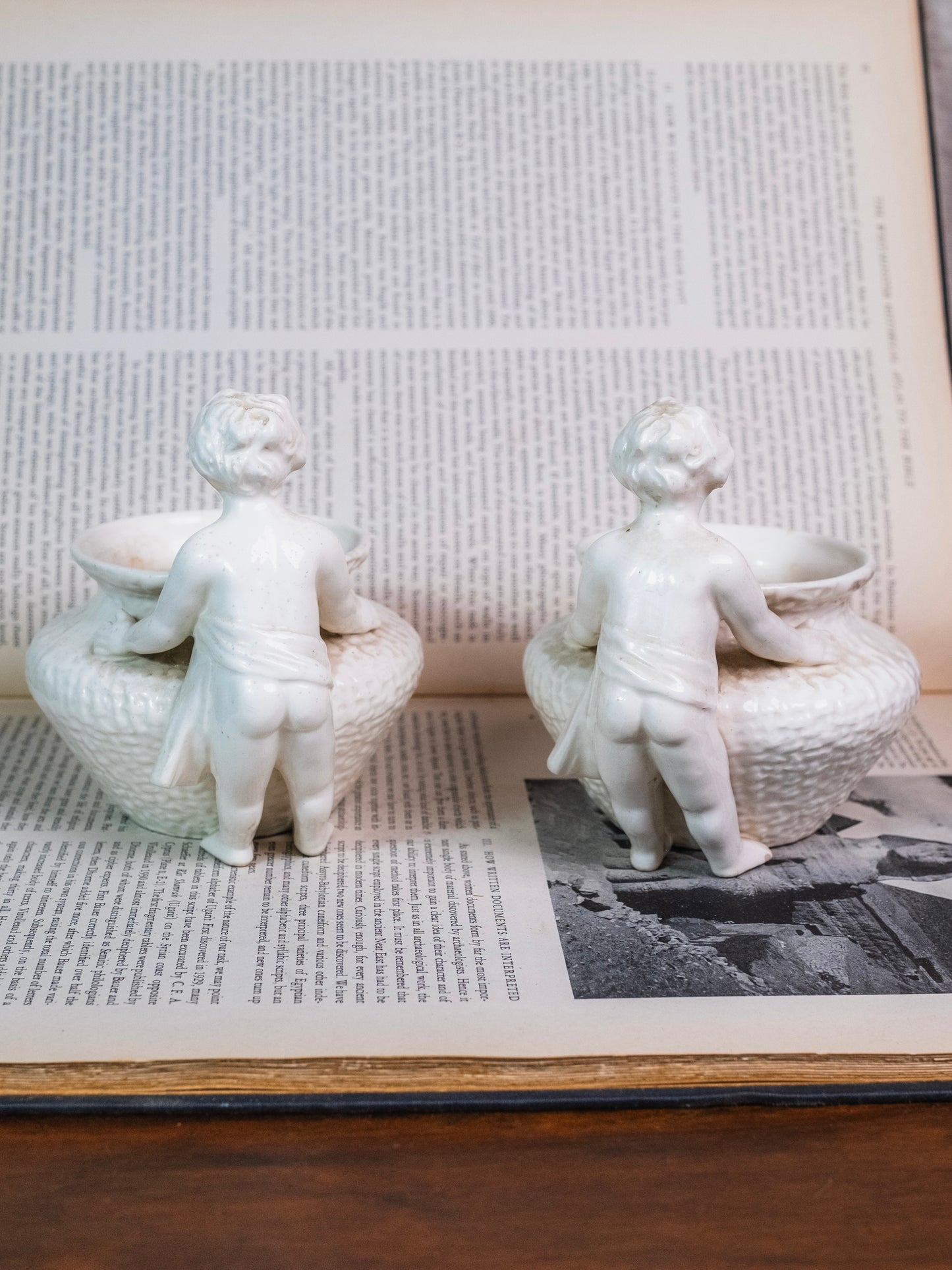 Antique 1920s/30s White Ceramic Cherub Planters | Set of 2