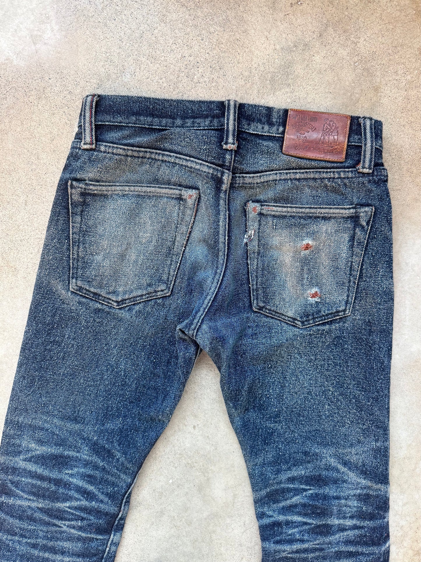 Pure Blue Okayama Denim Japanese Selvedge 18oz Kakishibu Faded Jeans | Waist 30”