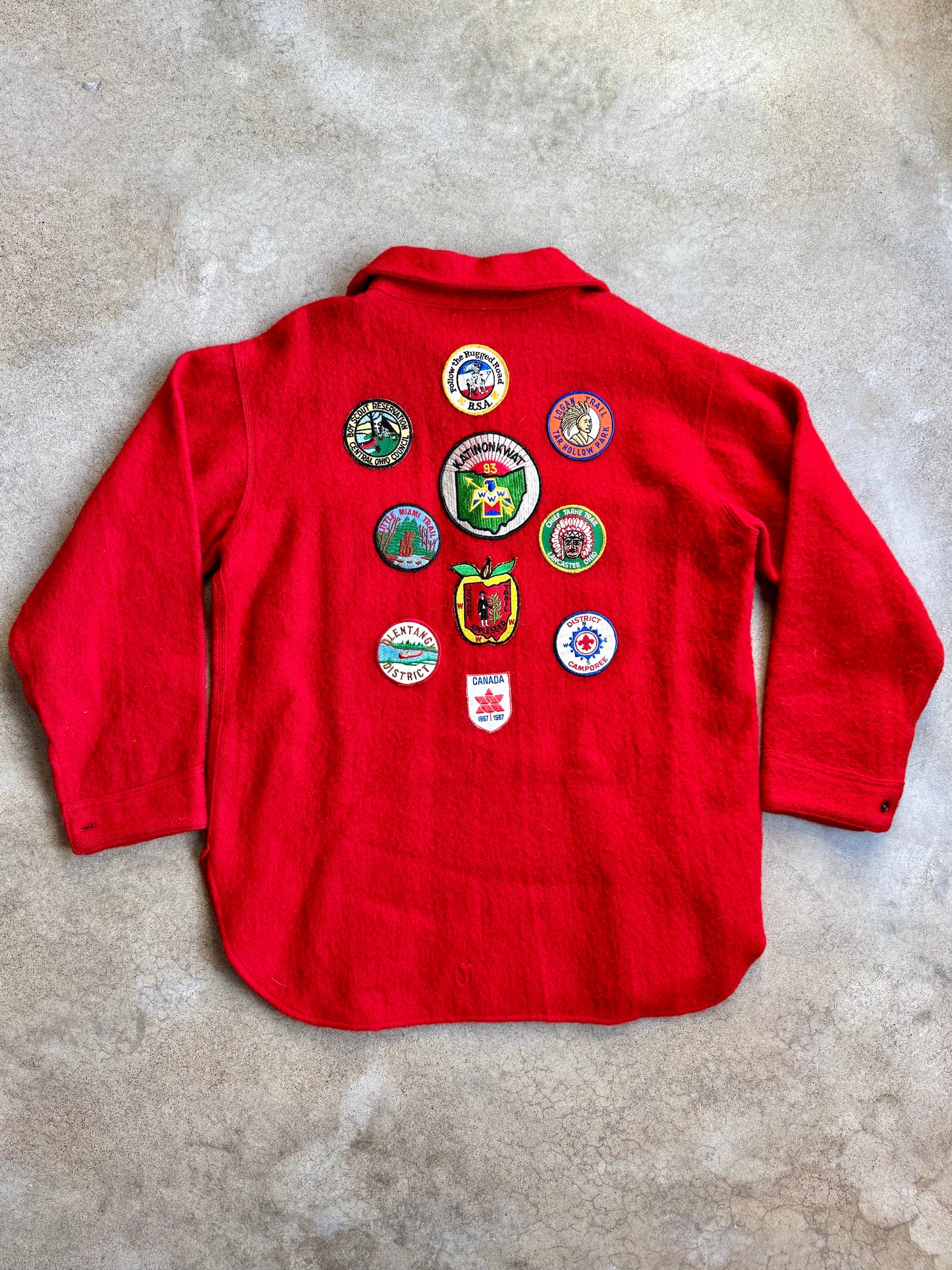 Vintage 1950s Norlite Red Wool Patched Pullover Shirt Jacket | L/XL