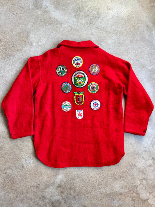 Vintage 1950s Norlite Red Wool Patched Pullover Shirt Jacket | L/XL
