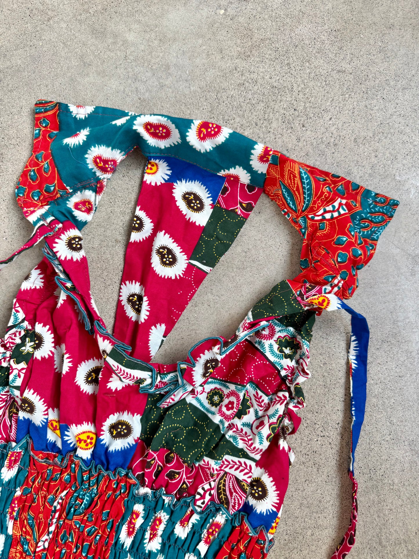 Vintage Handmade Boho Patchwork Shirred Halter Top | S/M