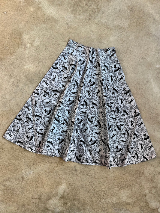 Vintage 1950s Handmade Flamenco Dancer Pattern Half Circle Skirt | Waist 25”