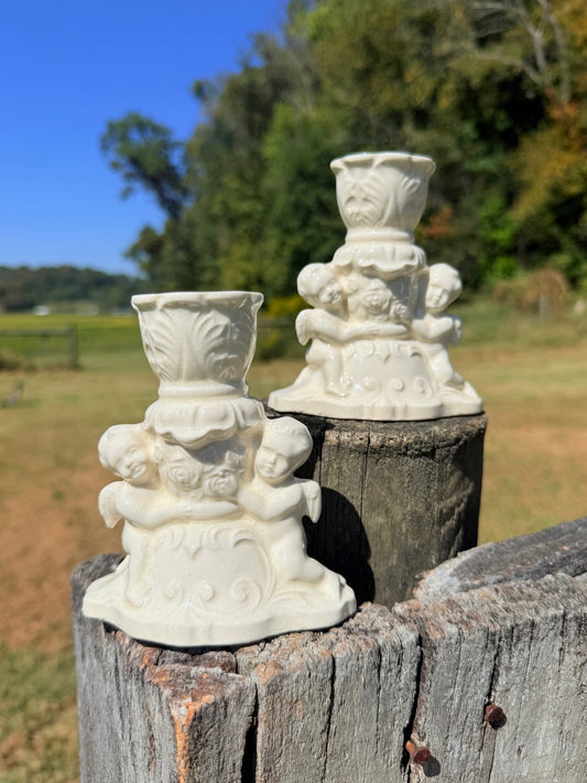 Vintage 1960s Ceramic "Cupid" Candleholders | Set of 2