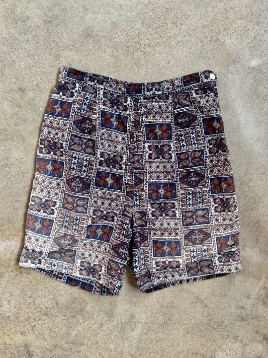Vintage 1960s Paisley Print High-Waisted Cotton Shorts | Waist 28”