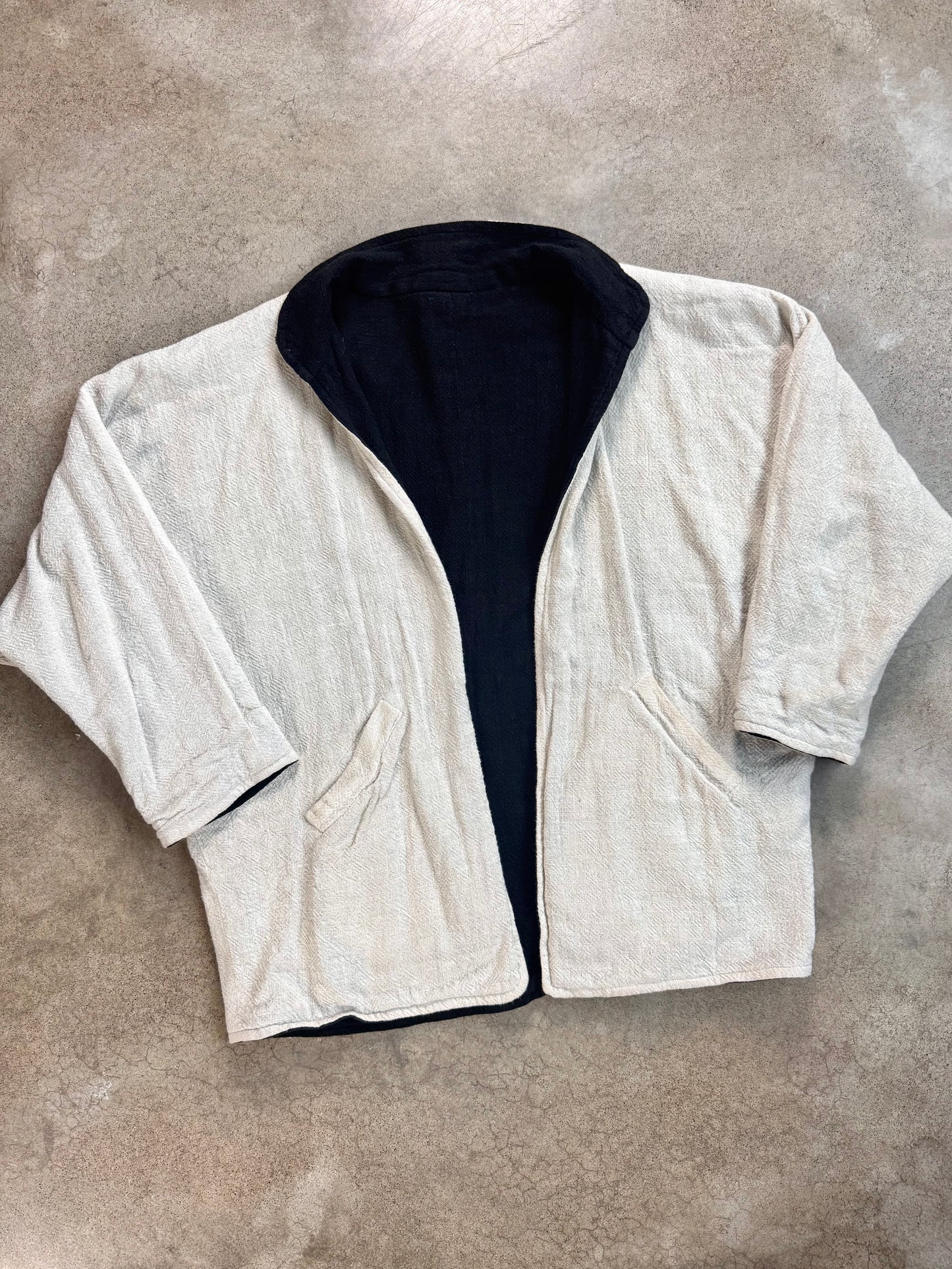 Vintage 1980s Sangam Imports Reversible Cream & Black Cotton Jacket | M/L