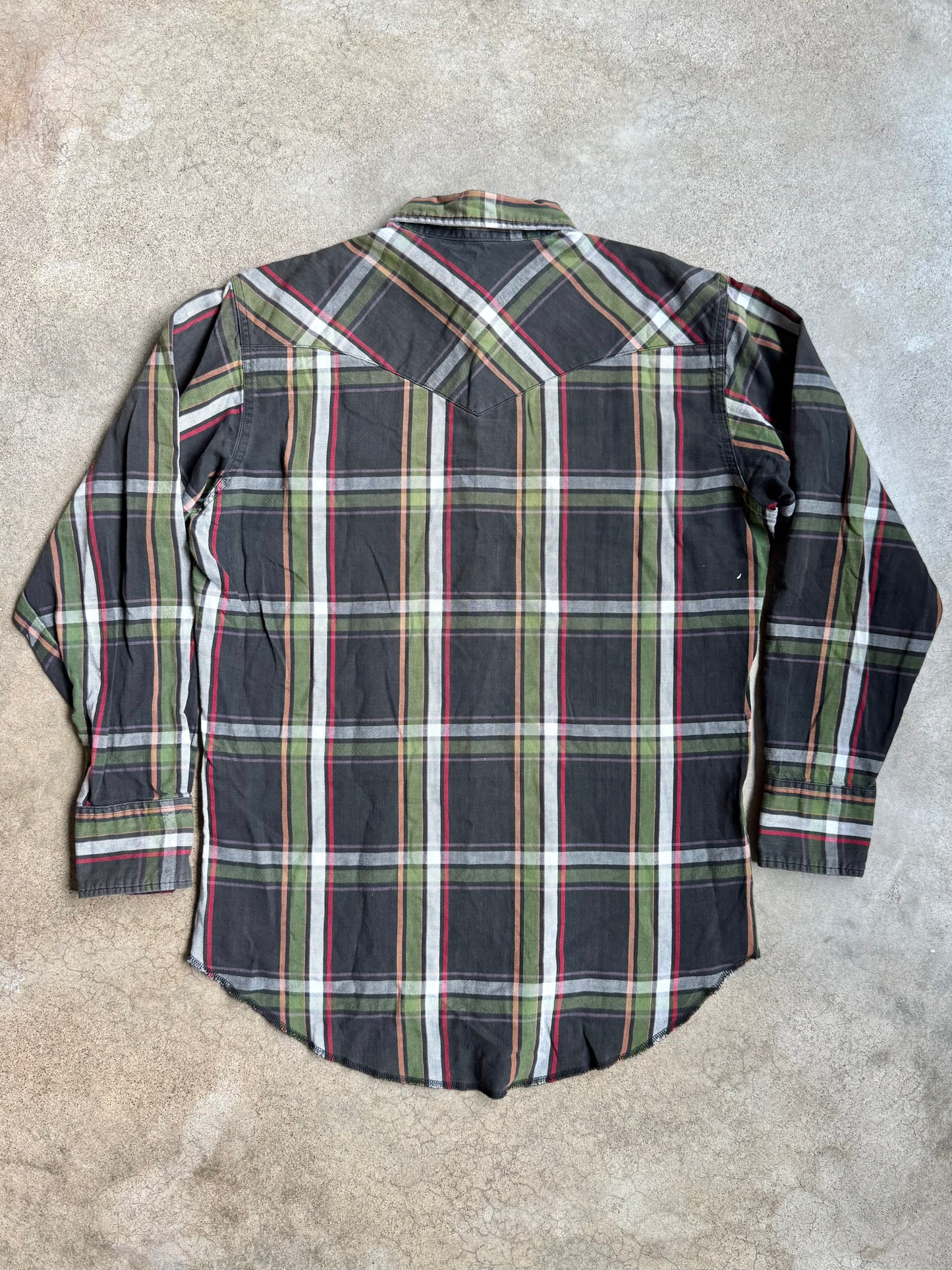 Vintage Wrangler Distressed Plaid Western Pearl Snap Shirt | Medium