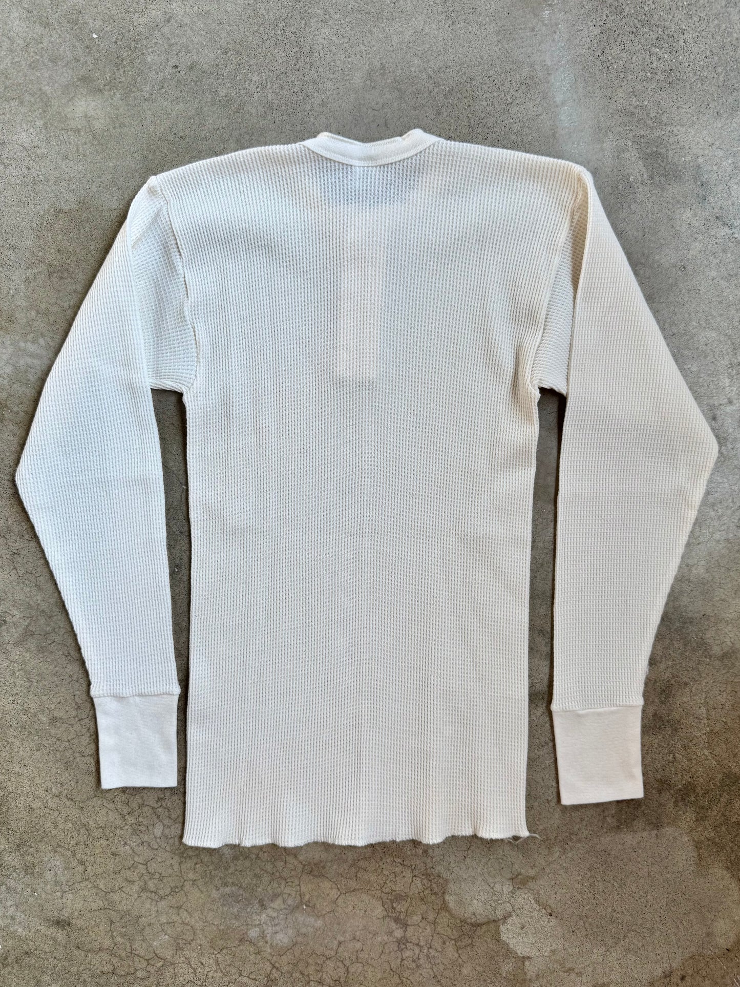 Vintage 1990s Hanes White Waffle Knit Henley Thermal | Large