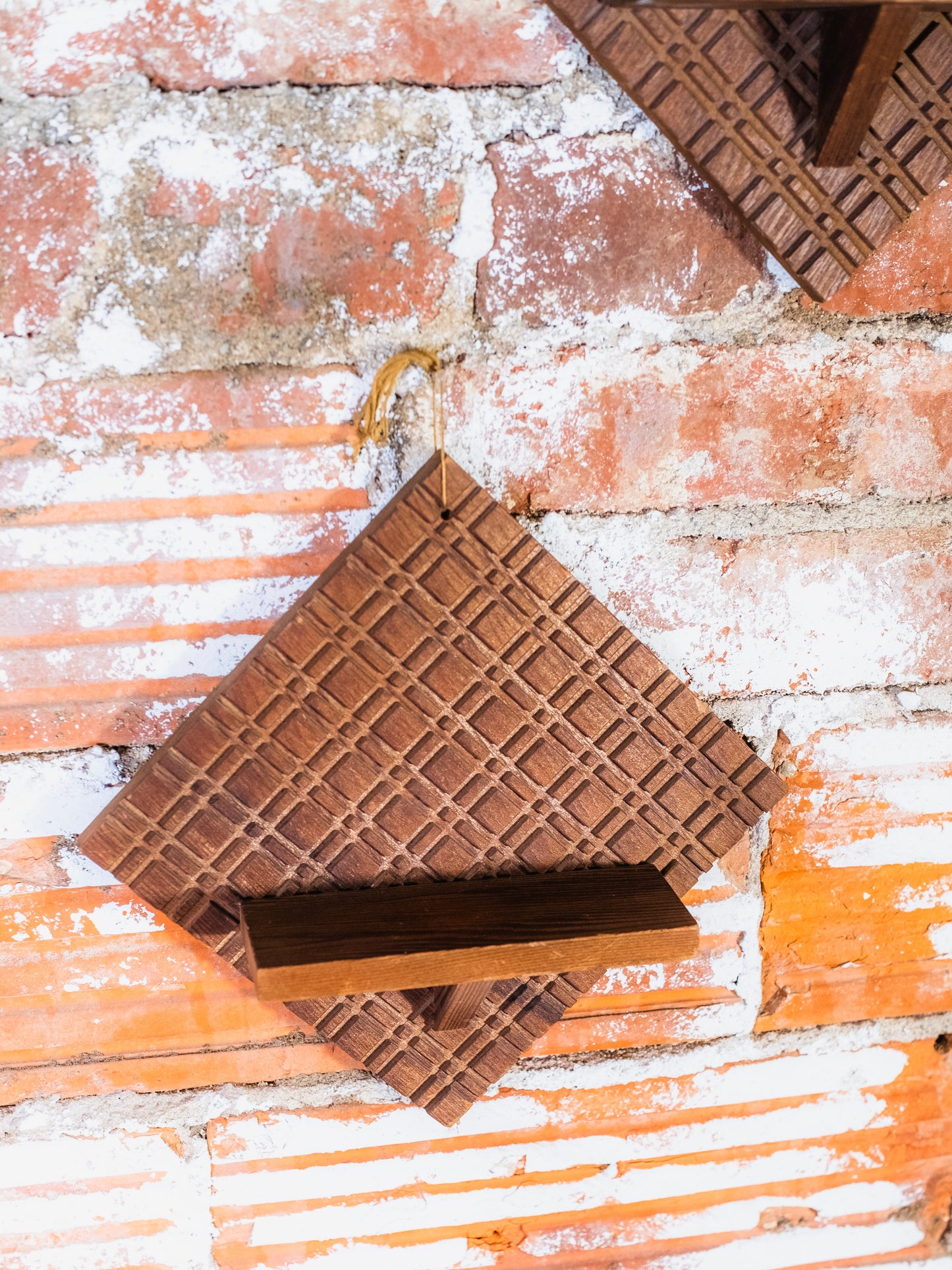 Vintage MCM Geometric Carved Wood Wall Shelves | Set of 2