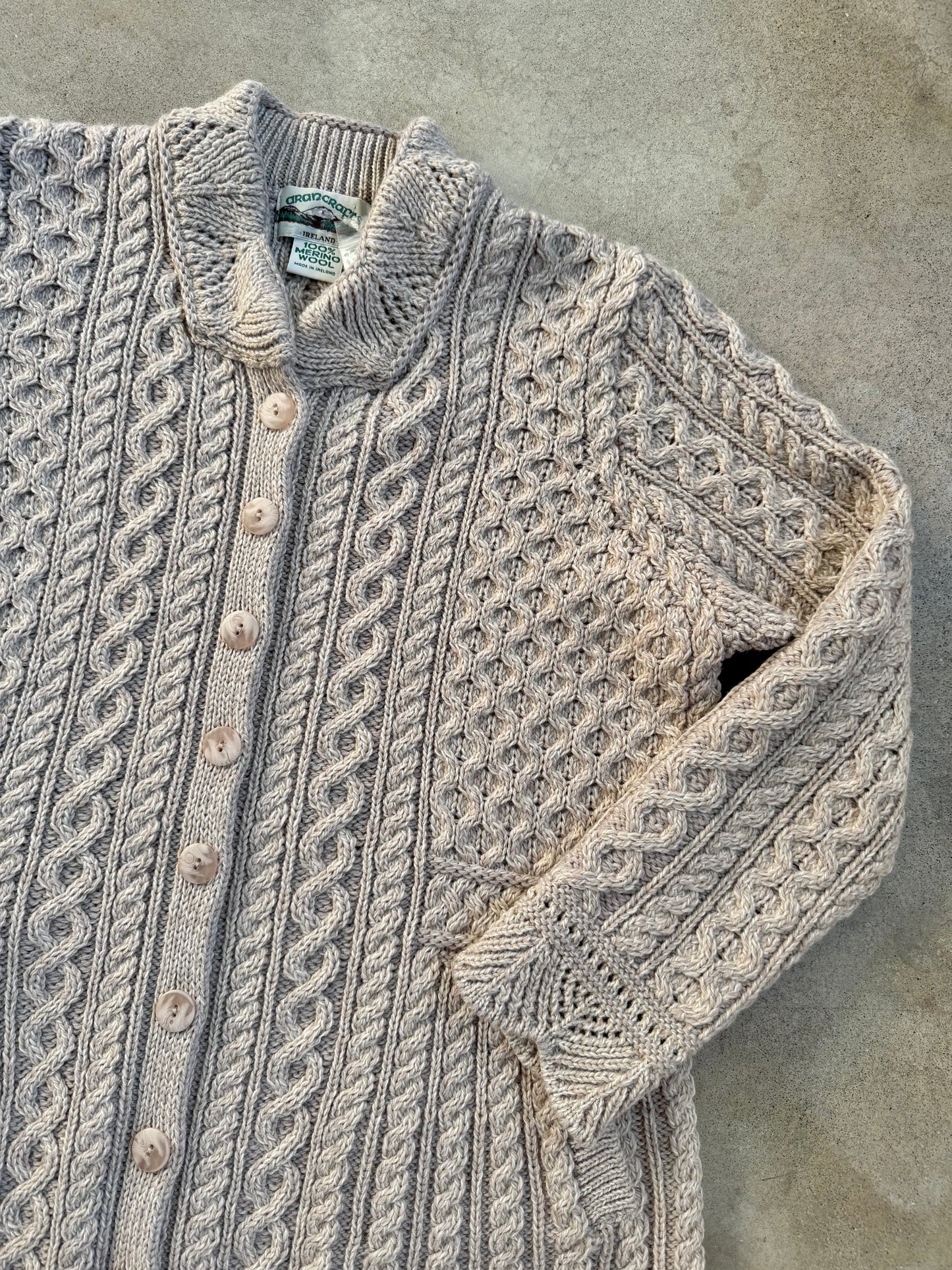 Vintage 1990s Aran Crafts Merino Wool Cable-Knit Longline Cardigan | XL