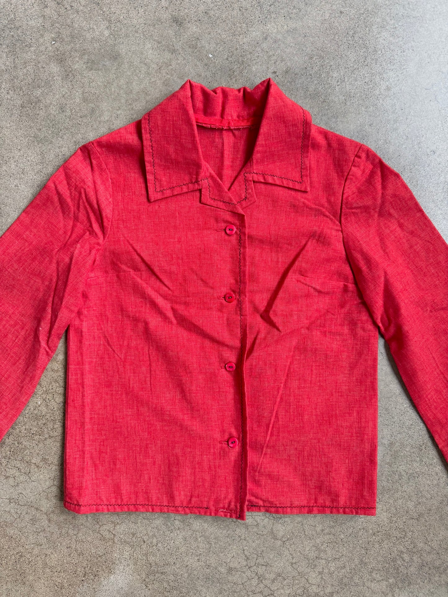 Vintage 1940s Red Western-Style Collared Shirt Jacket | XS