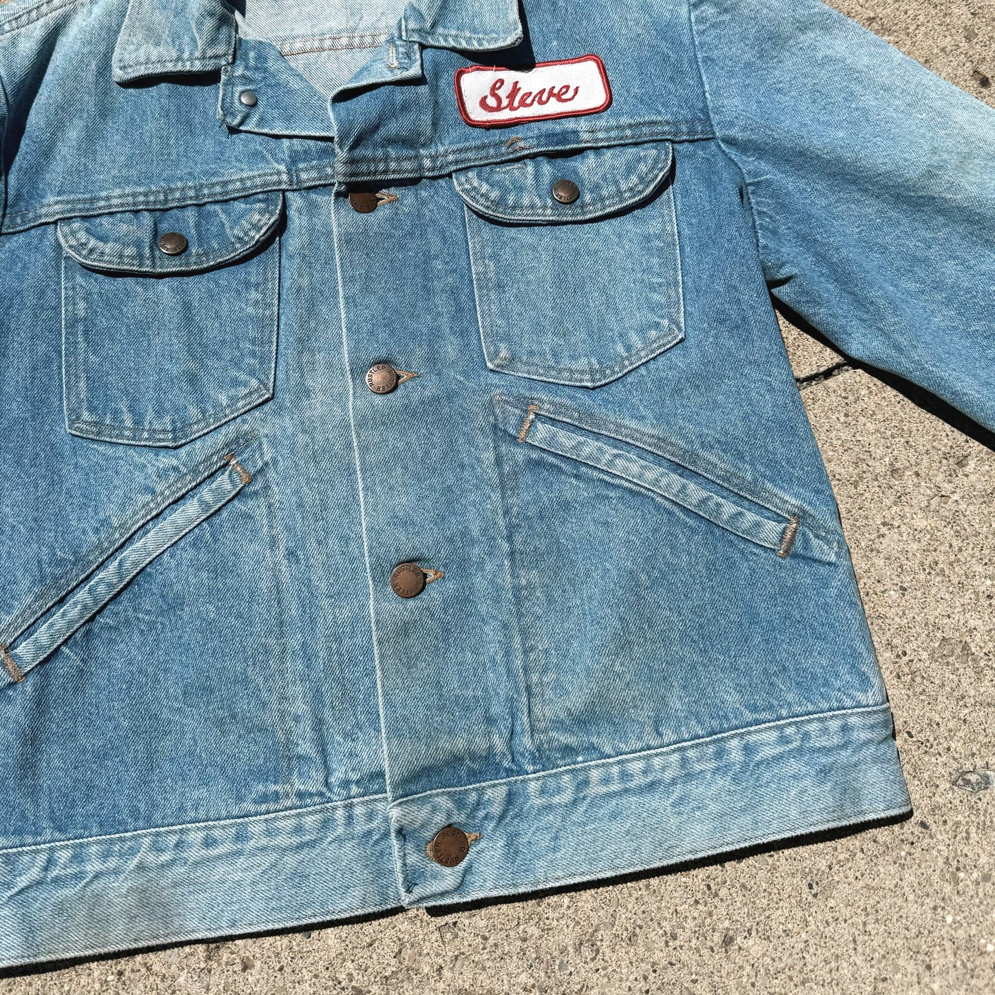 Vintage 1980s Rustler Steve Patch Denim Trucker Jacket | Medium