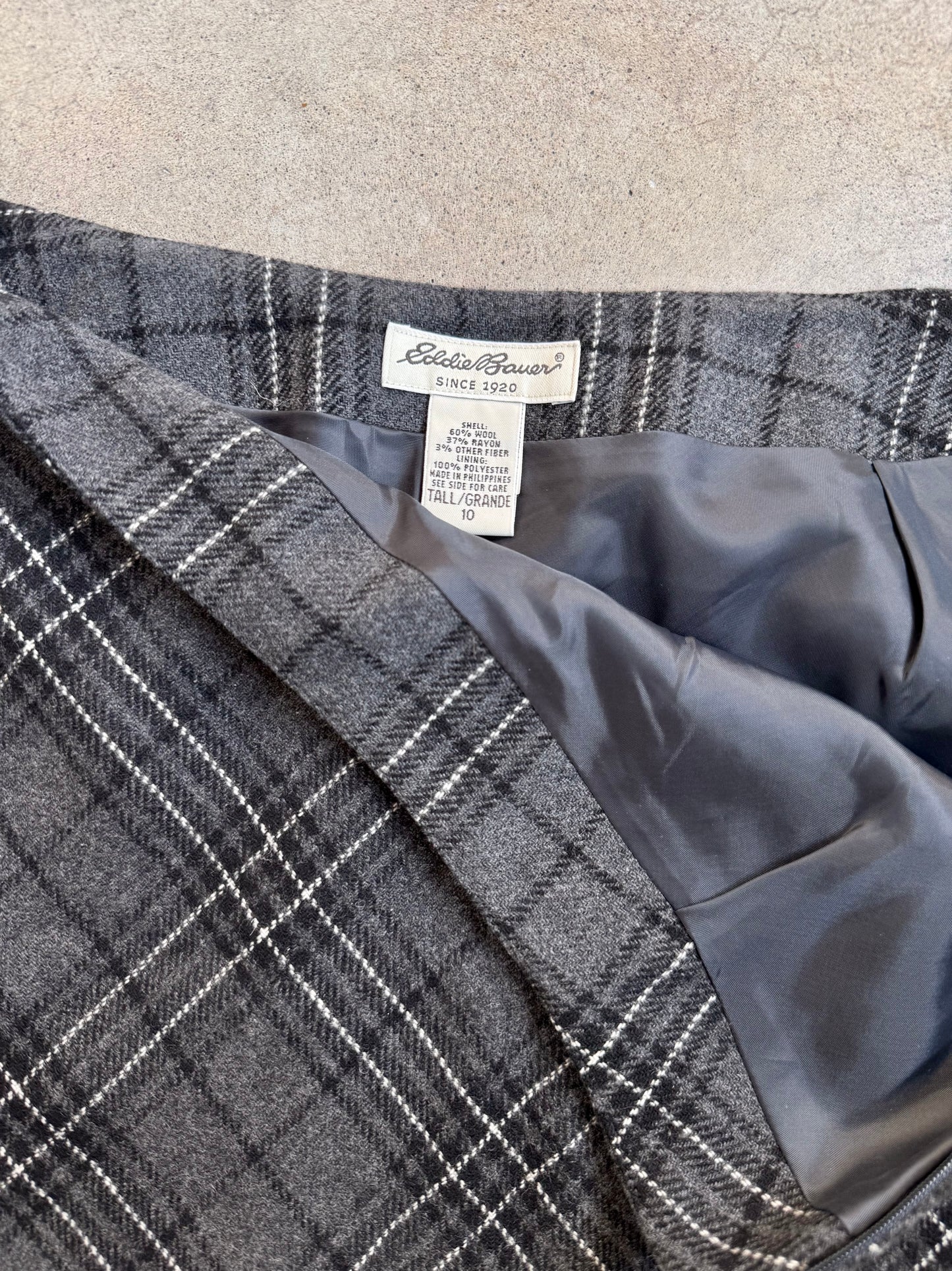 Vintage 1990s Eddie Bauer Grey Plaid Wool A-Line Maxi Skirt | Waist 30”