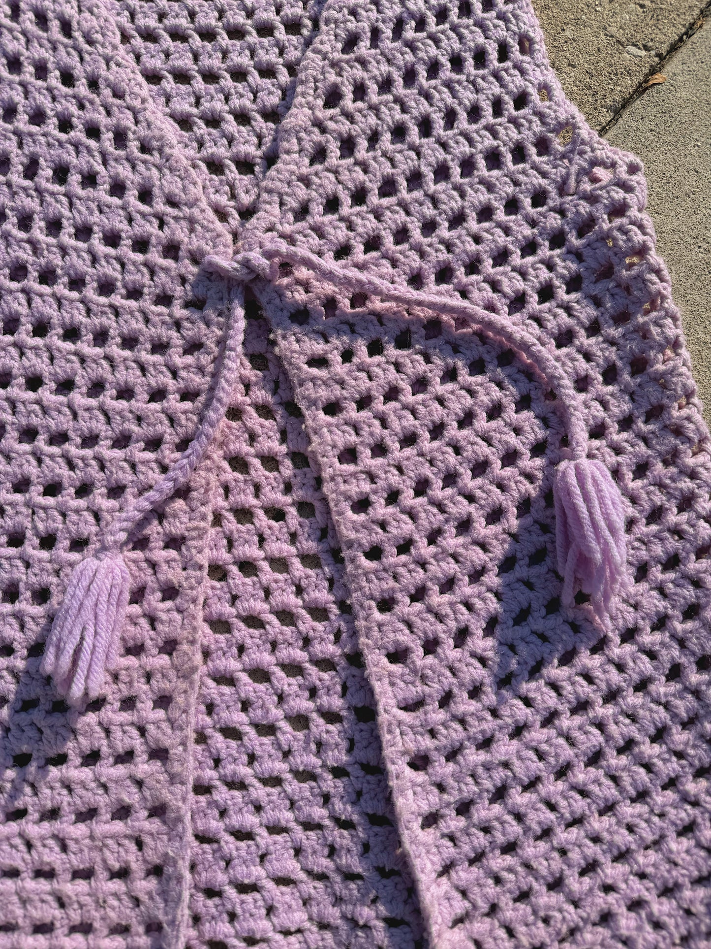 Vintage 1970s Handmade Purple Tassel Tie Crochet Vest