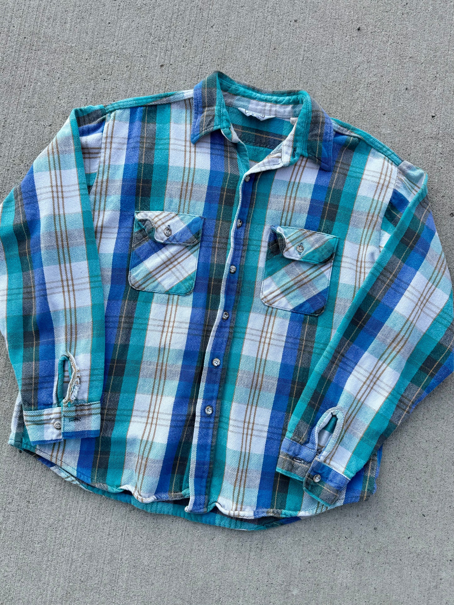 Vintage 1970s/80s Five Brother Blue Plaid Cotton Shirt | XL