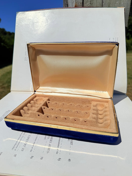Vintage 1960s Mele & Co. Blue Velvet Travel Jewelry Case