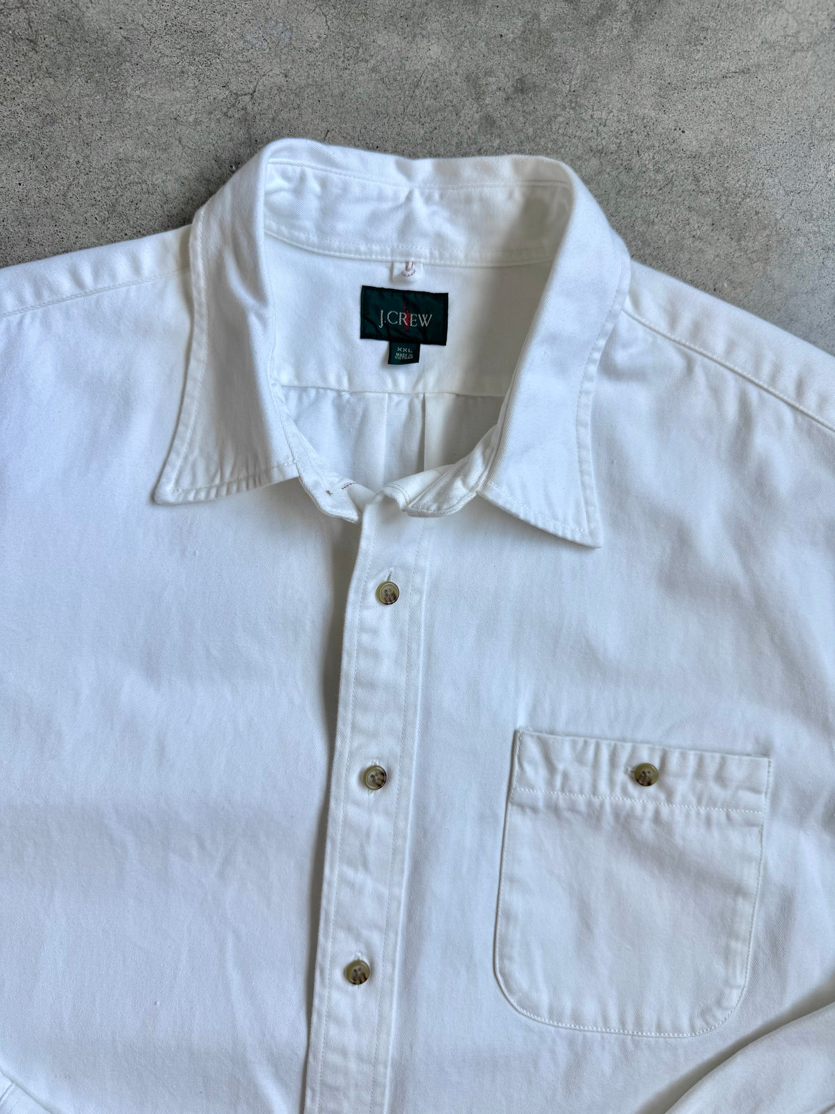 Vintage 1990s J.Crew White Selvedge Twill Heavyweight Cotton Shirt | XXL