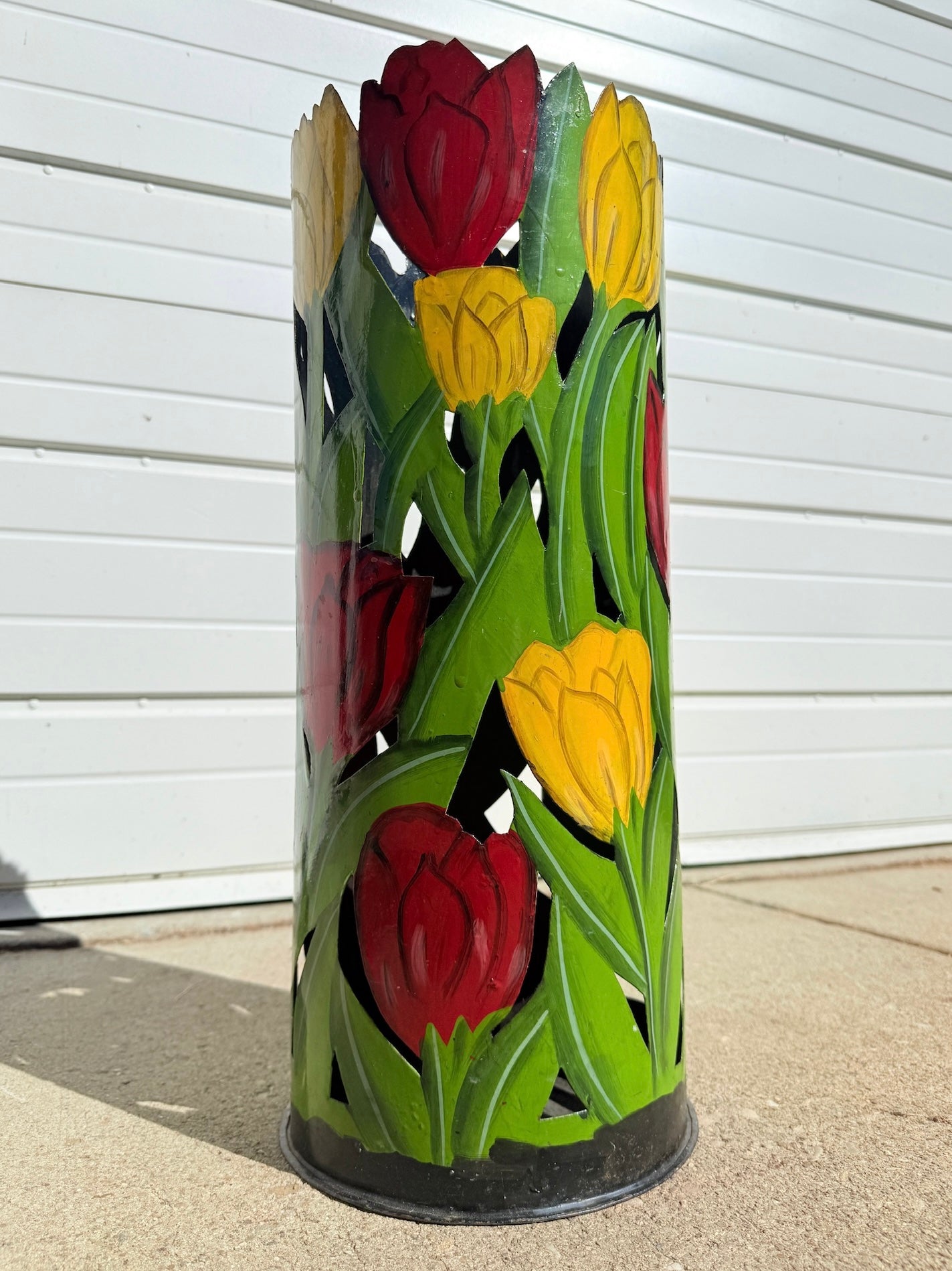Vintage Metal Tulip Painted Umbrella Holder