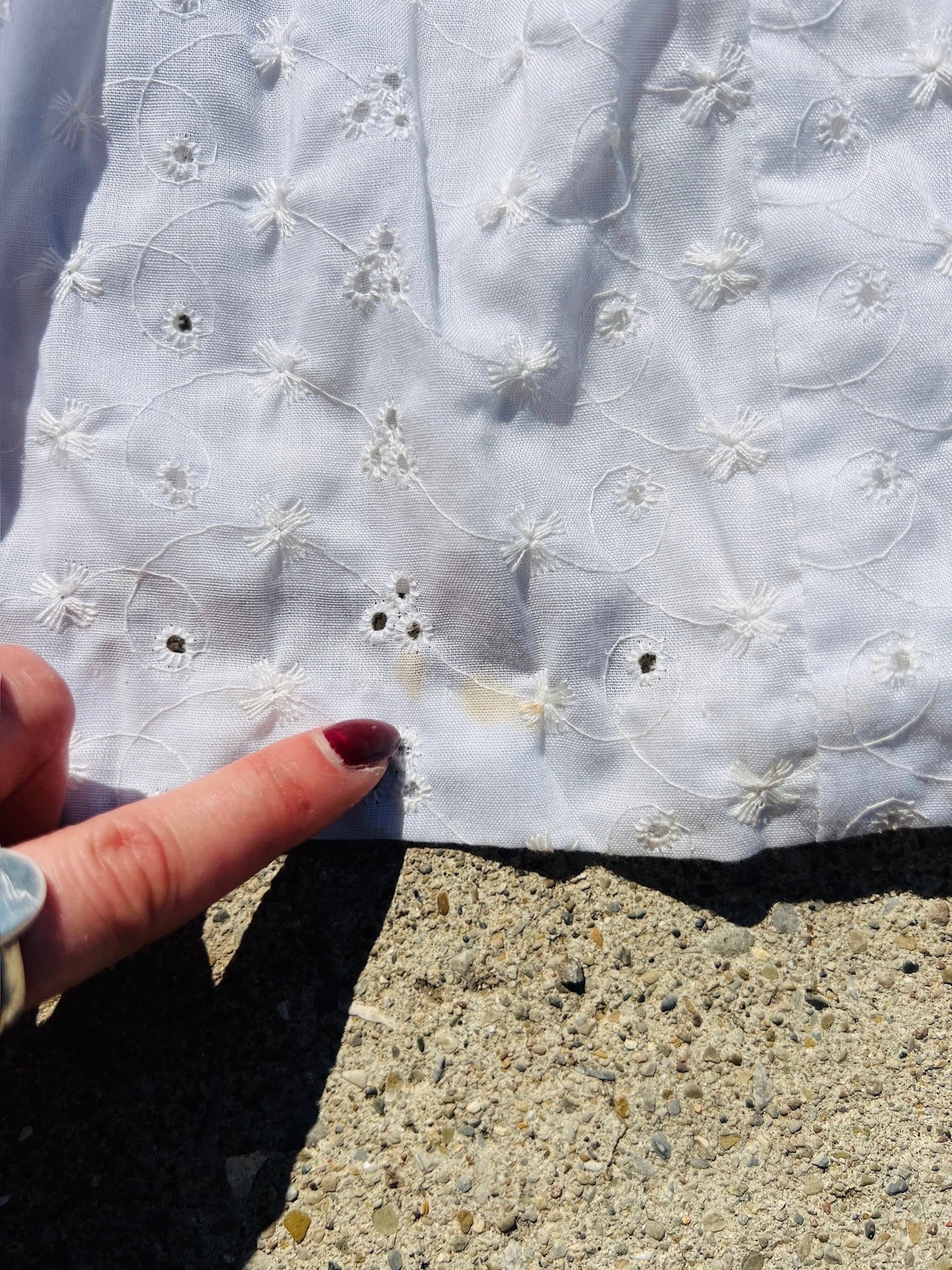 Vintage 1970s Vicky Vaughn White Eyelet Ruffle Maxi Dress | XS/S