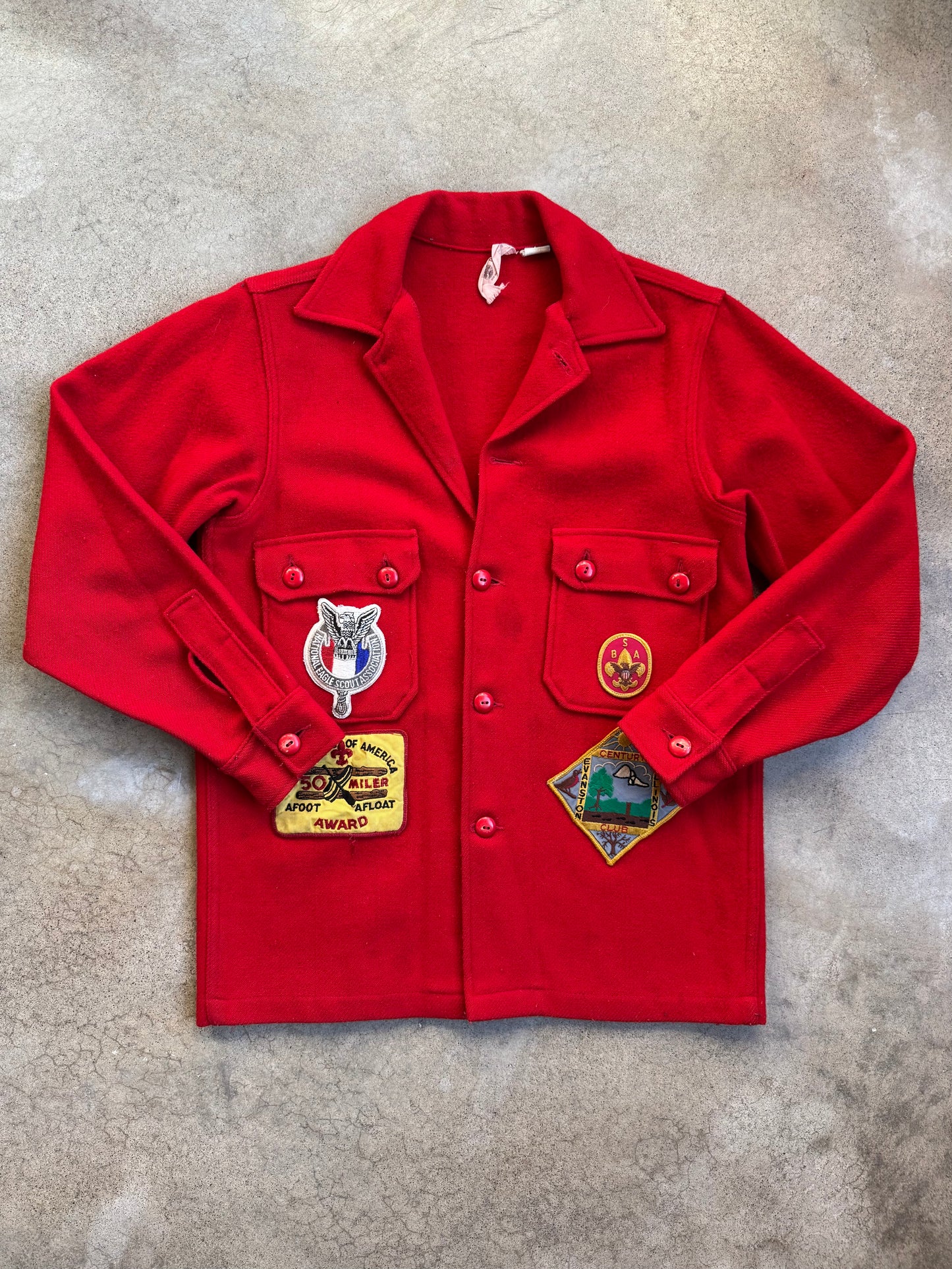 Vintage 1950s Boy Scouts BSA Patched Red Wool Shirt Jacket | 38