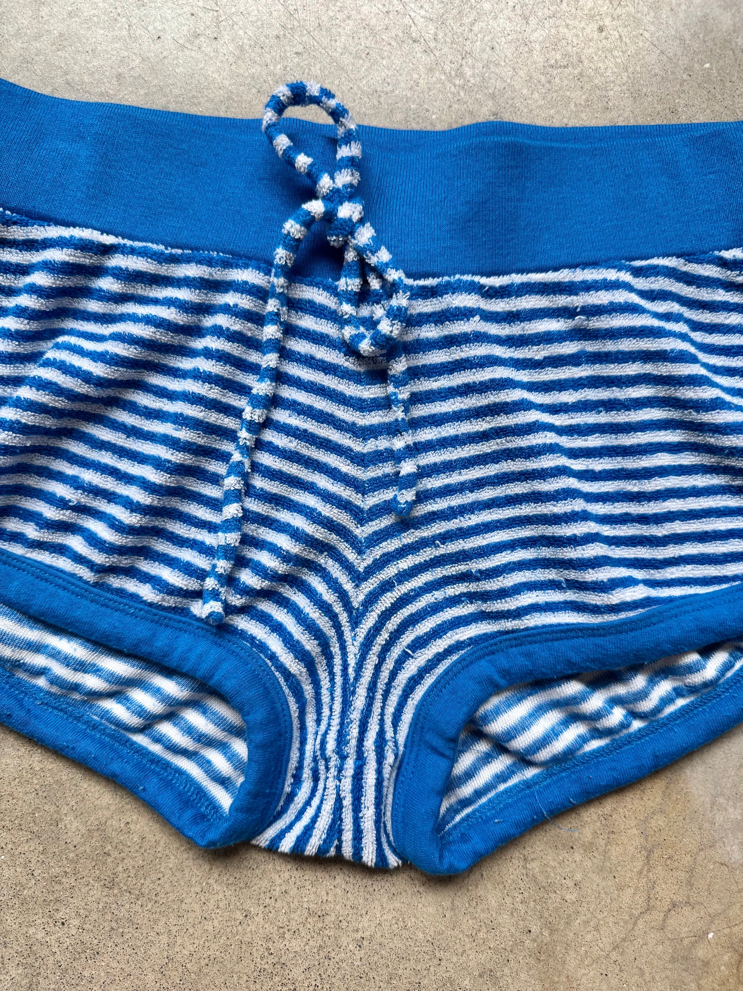 Vintage Vanity Blue & White Striped Terrycloth Micro Shorts | XS