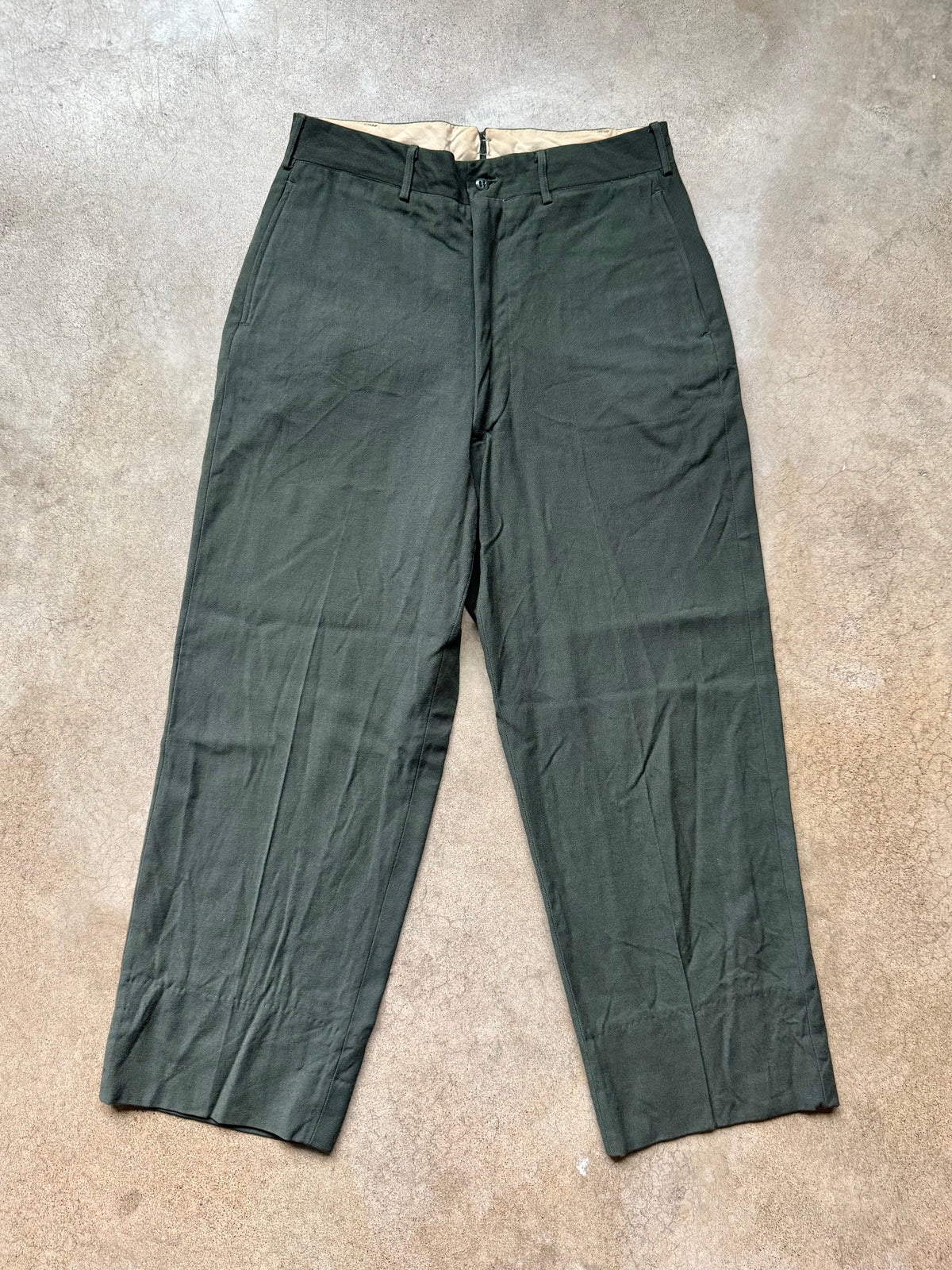 Vintage 1950s Military U.S. Army Green Wool Serge Trousers | 33x29
