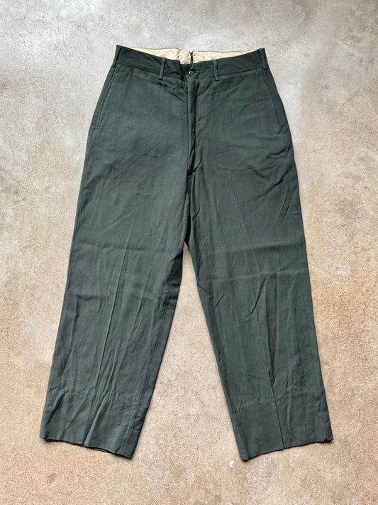 Vintage 1950s Military U.S. Army Green Wool Serge Trousers | 33x29