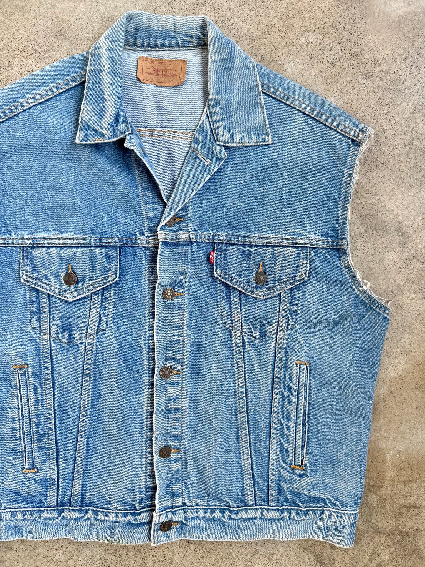 Vintage 1980s Levi's Red Tab Cut-Off Denim Vest | Large