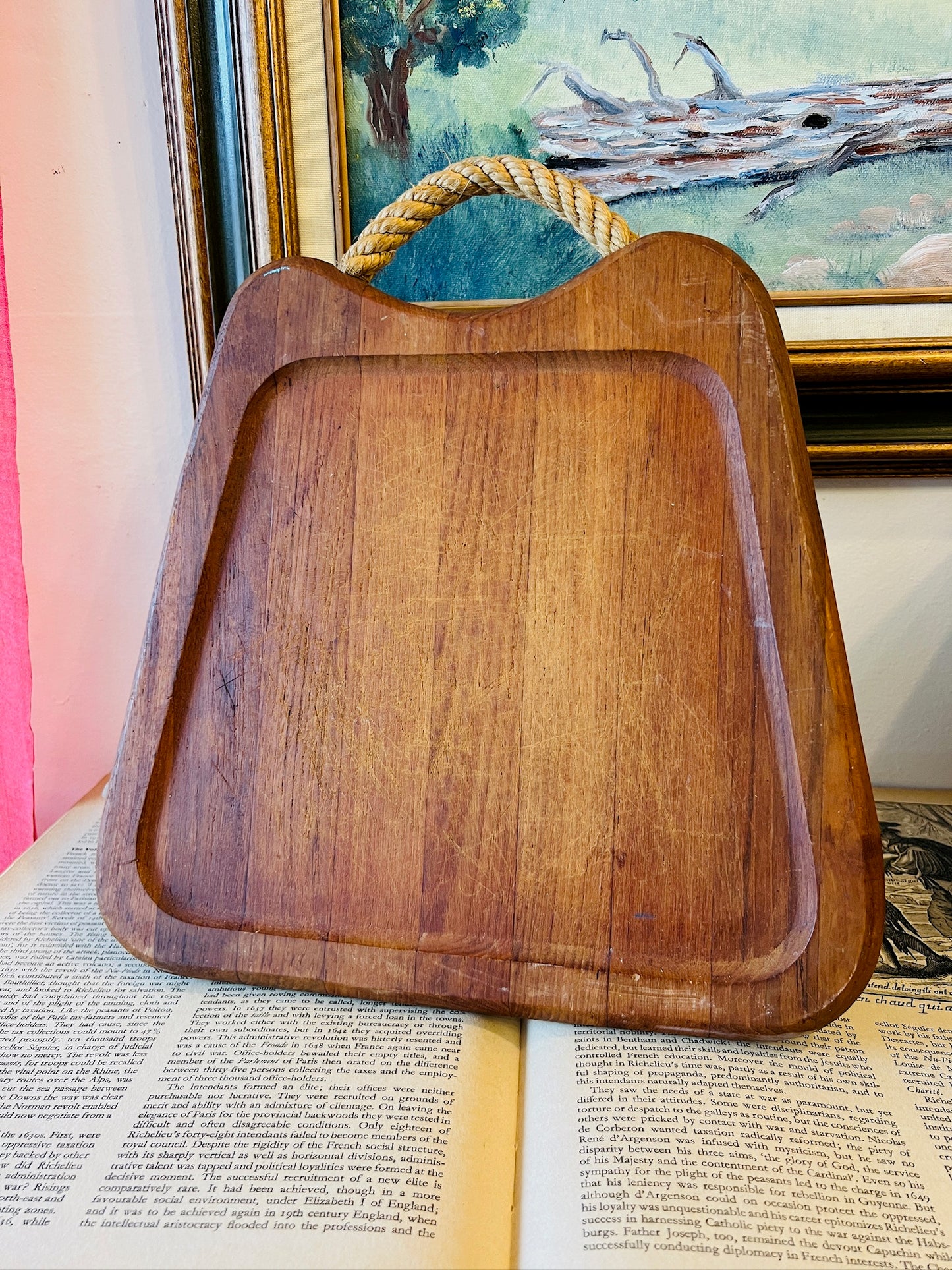 Vintage Rope Handle Wood Cutting Board