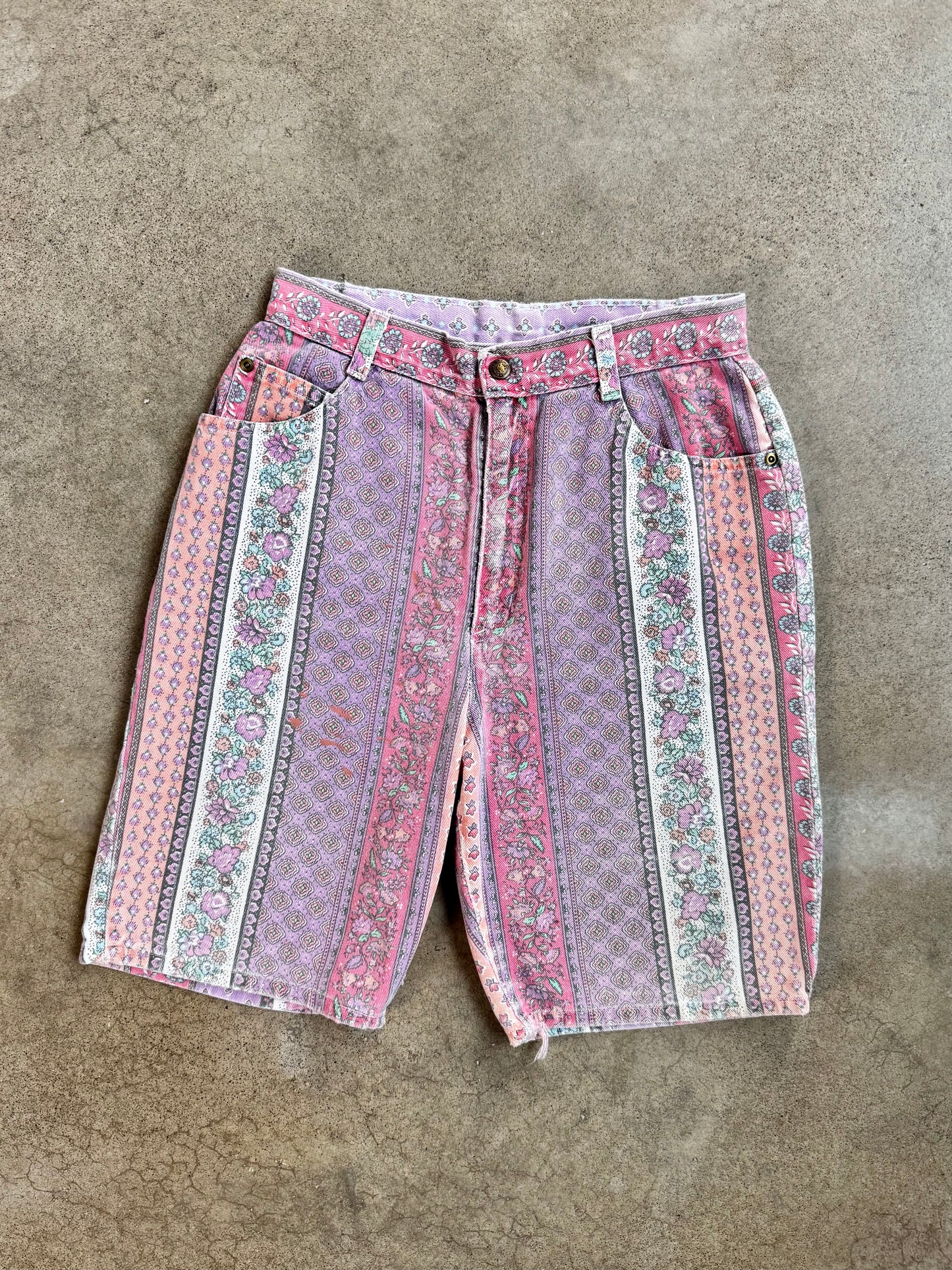 Vintage 1980s Stuffed Shirt Jeanswear Multi-Pattern High-Waisted Shorts | Waist 27”